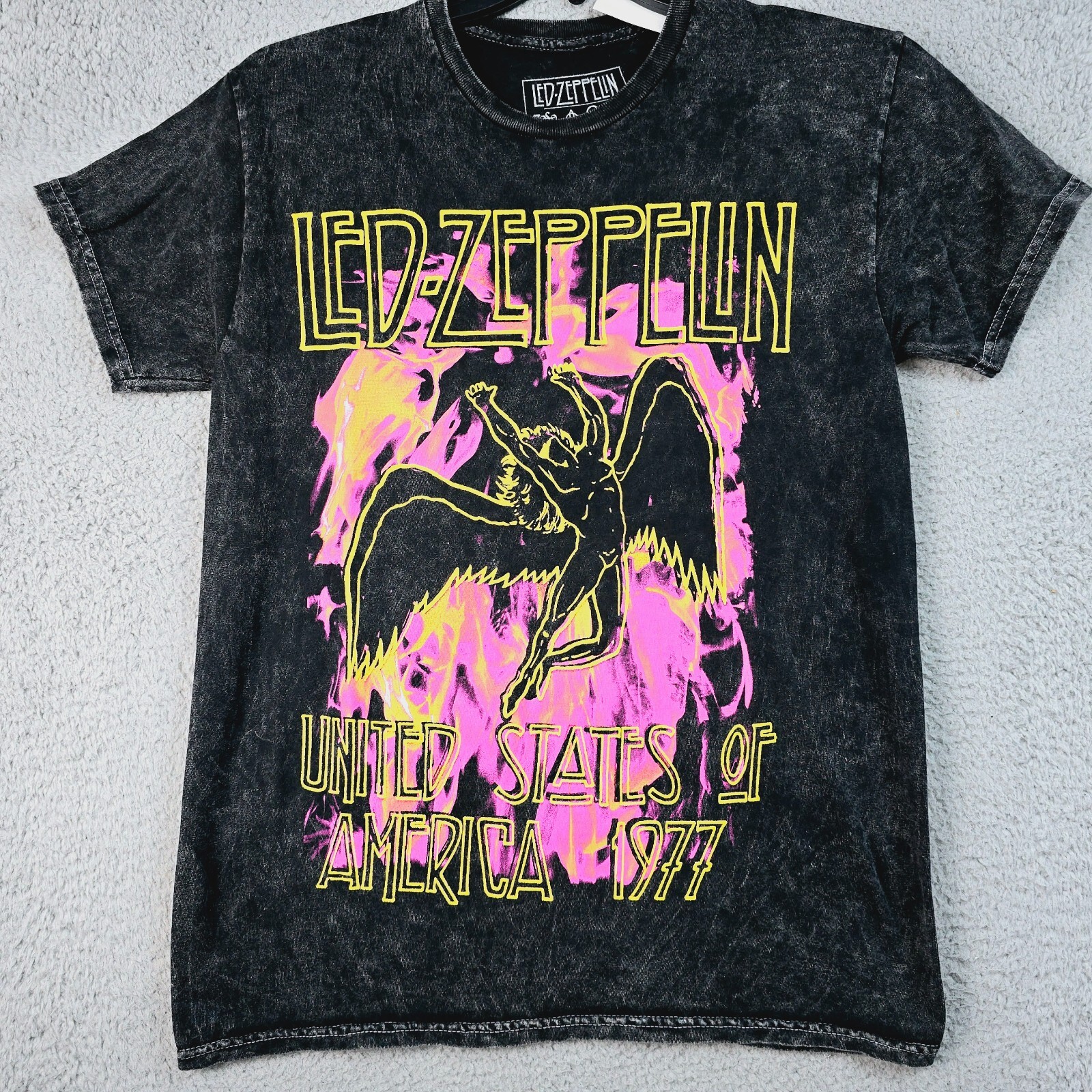 Led Zeppelin Mens Shirt SMALL Black BLEACH DYE JIMMY PAGE ROBERT PLANT NWT