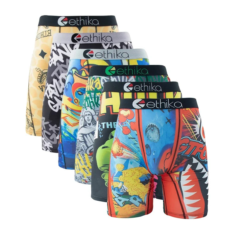 ETHIKA 6PCS Men Boxer Briefs Breathable Mesh Underwear Printed Plus Size