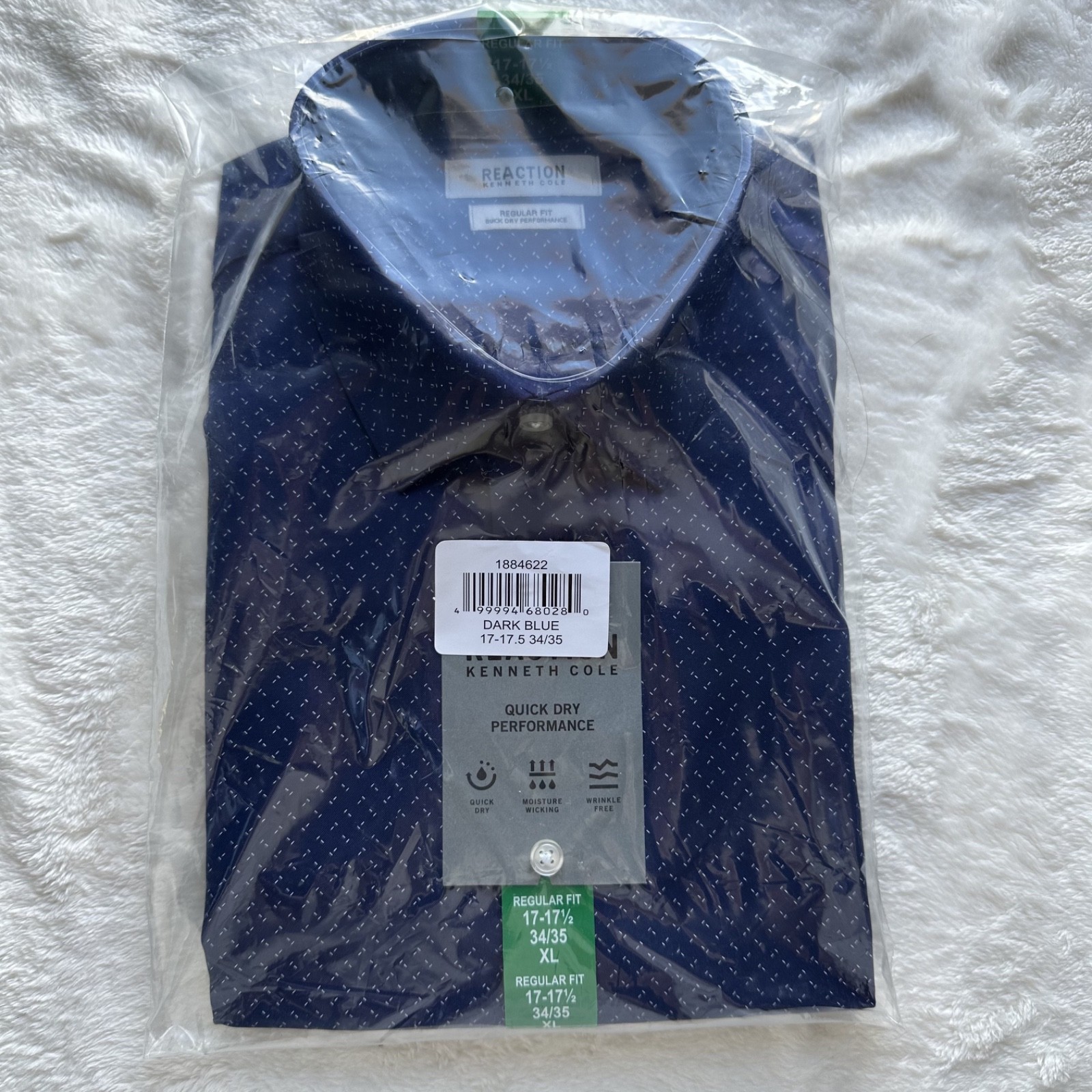 Kenneth Cole Reaction XL 17-17.5 34/35 Dark Blue Quick Dry Dress Shirt