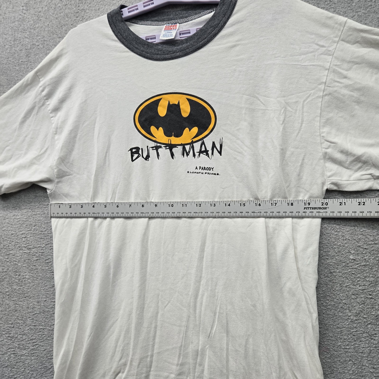 VINTAGE Buttman Shirts Men Shirt XL Ringer 90s USA Made Parody Logo Short Sleeve
