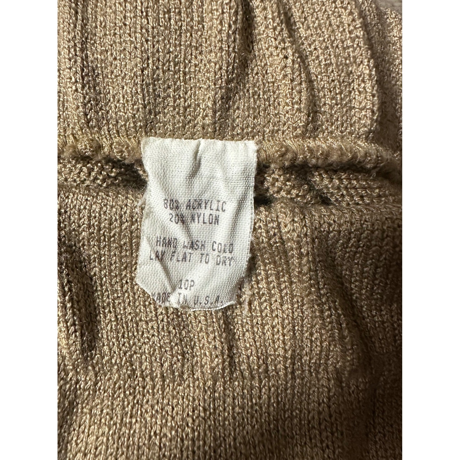 Vintage Eric Steven 2-Piece Knit Sweater Skirt Set Tan Beige Black Trim 80s