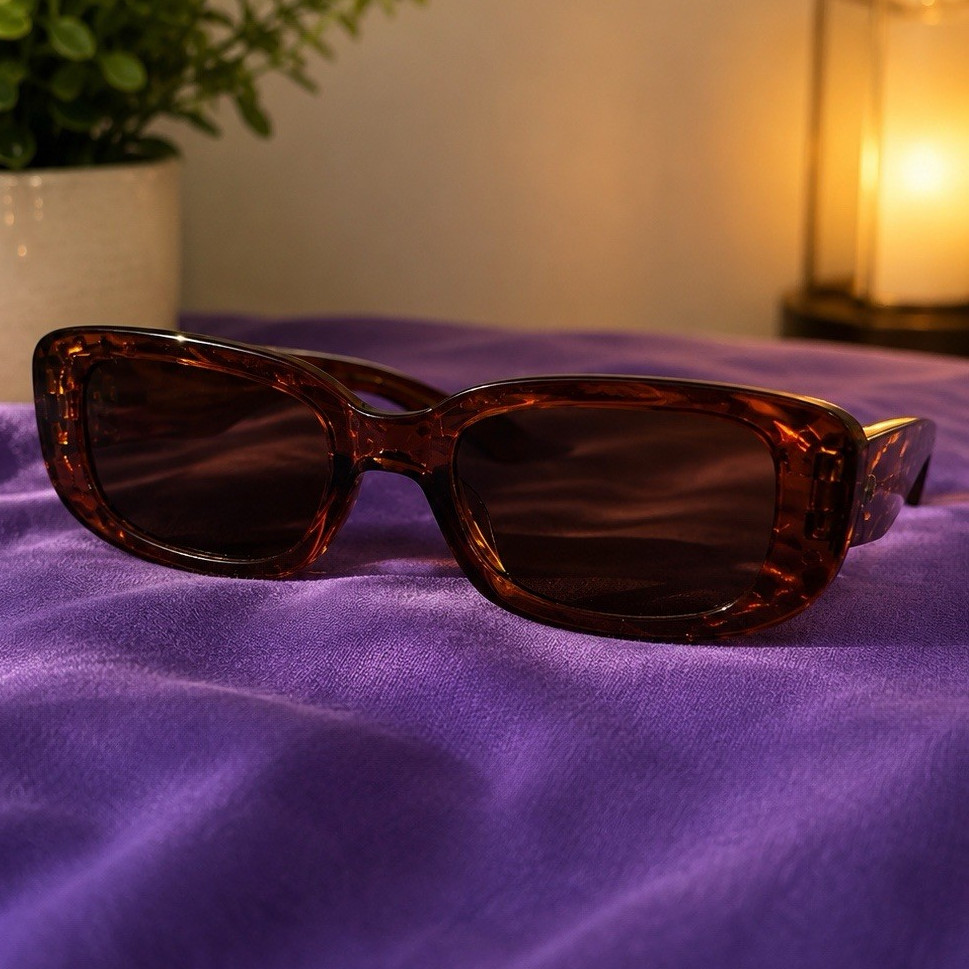 Women Rectangle Sunglasses Brown Tinted Lens Brown Plastic Frame Tortoise Shell
