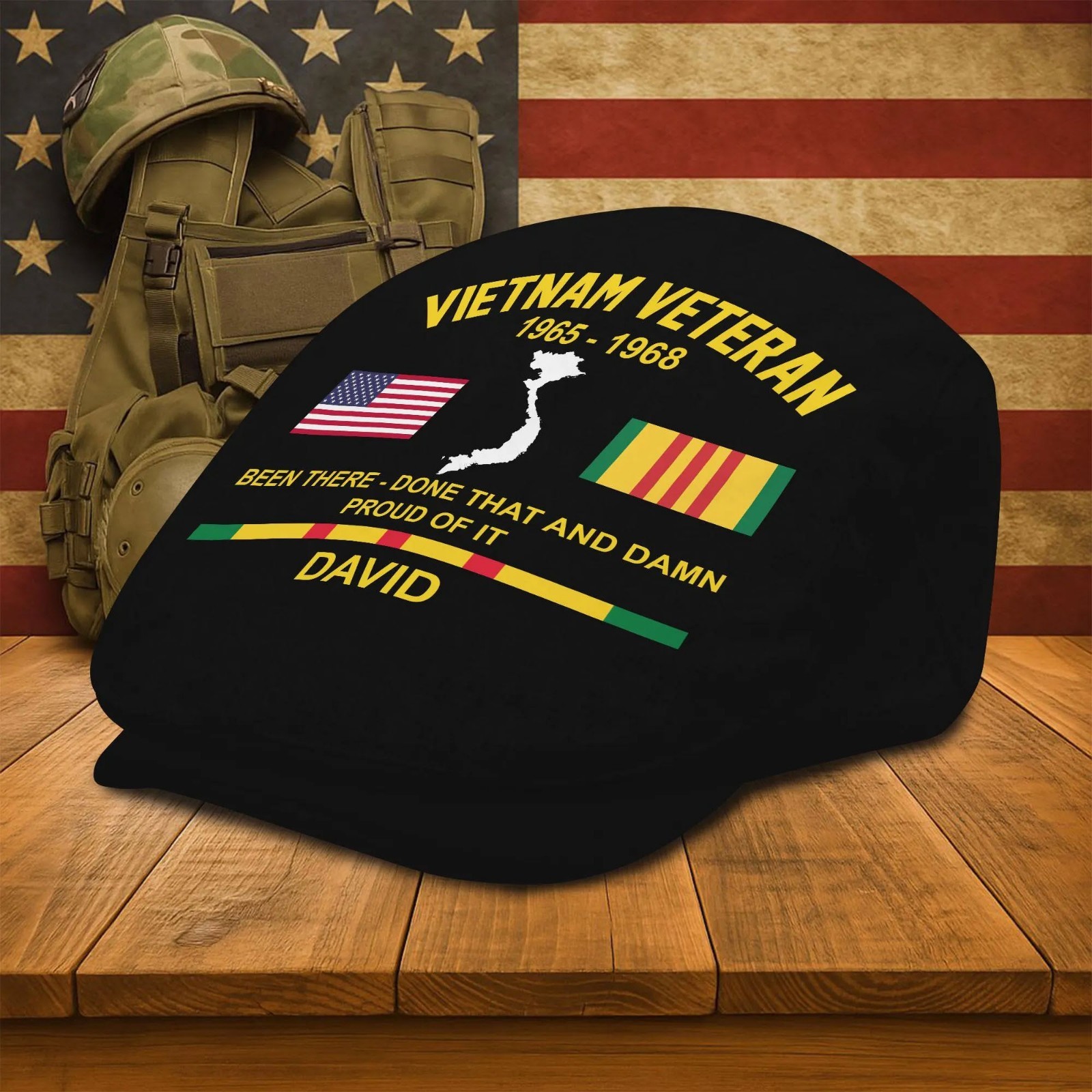 Personalized Vietnam Veteran Flat Cap Custom Name Year US Military Gift Men