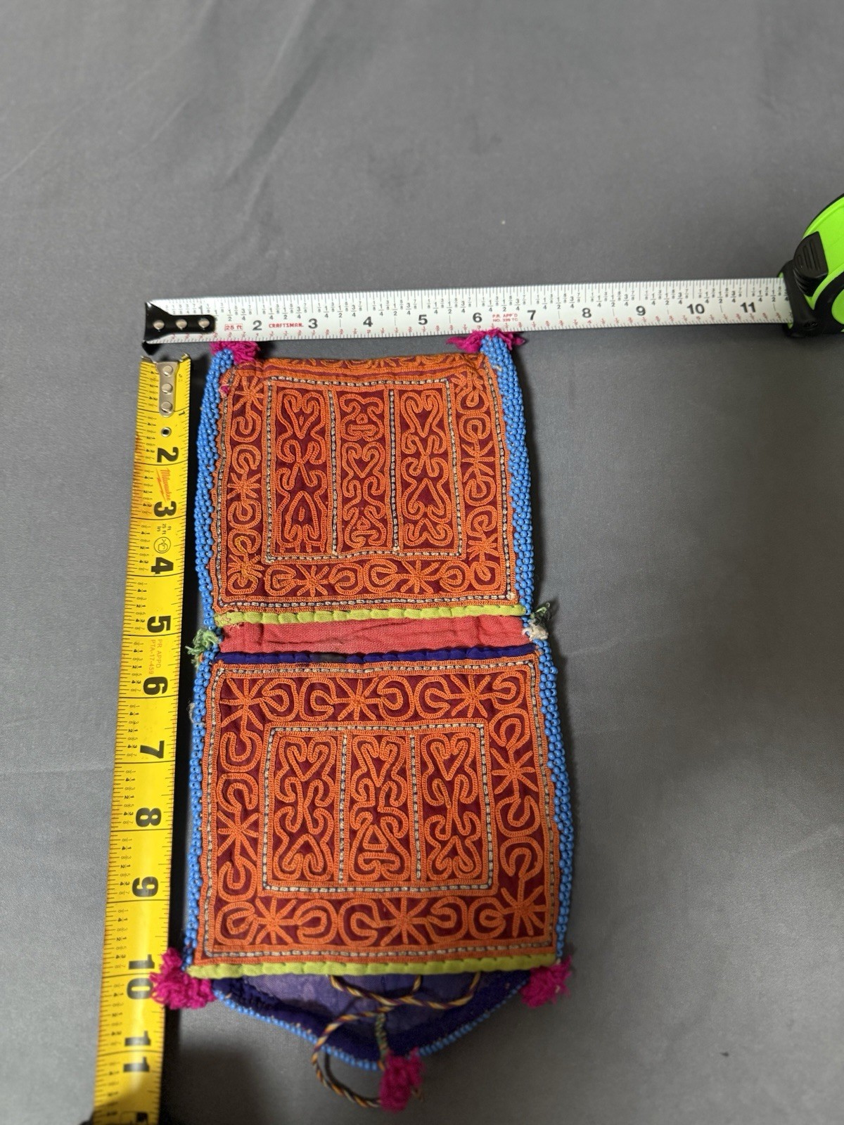 Vintage Afghan Kuchi Tribal Embroidered Beaded Textile Pouch Folk Art