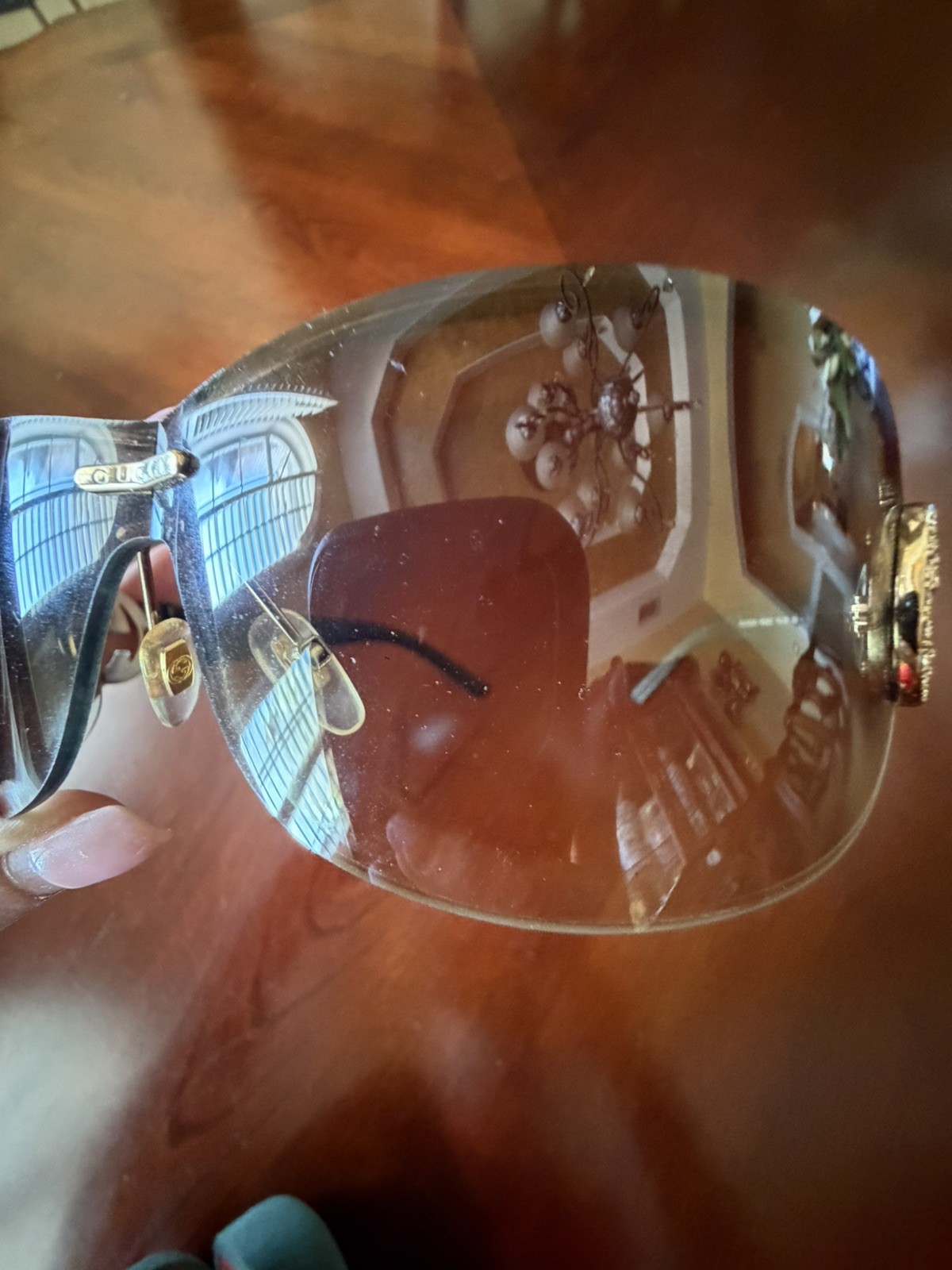 Authentic Gucci GG 4224/S Rimless Oversized Shield Sunglasses Gray Lens