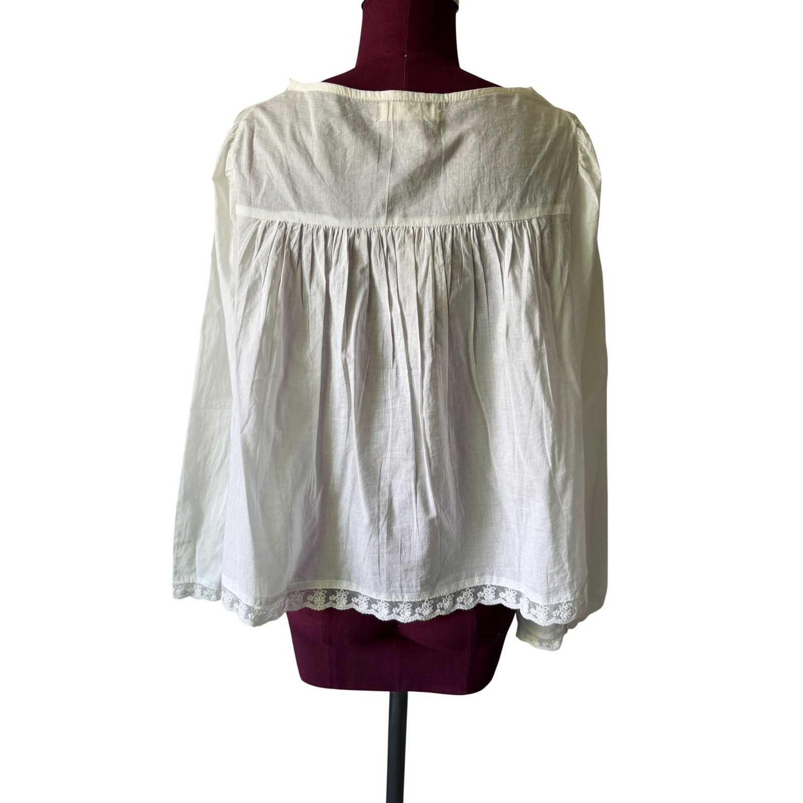 Natural Life Blouse NEW Lace Trim Cottagecore Boho Button Front White Large