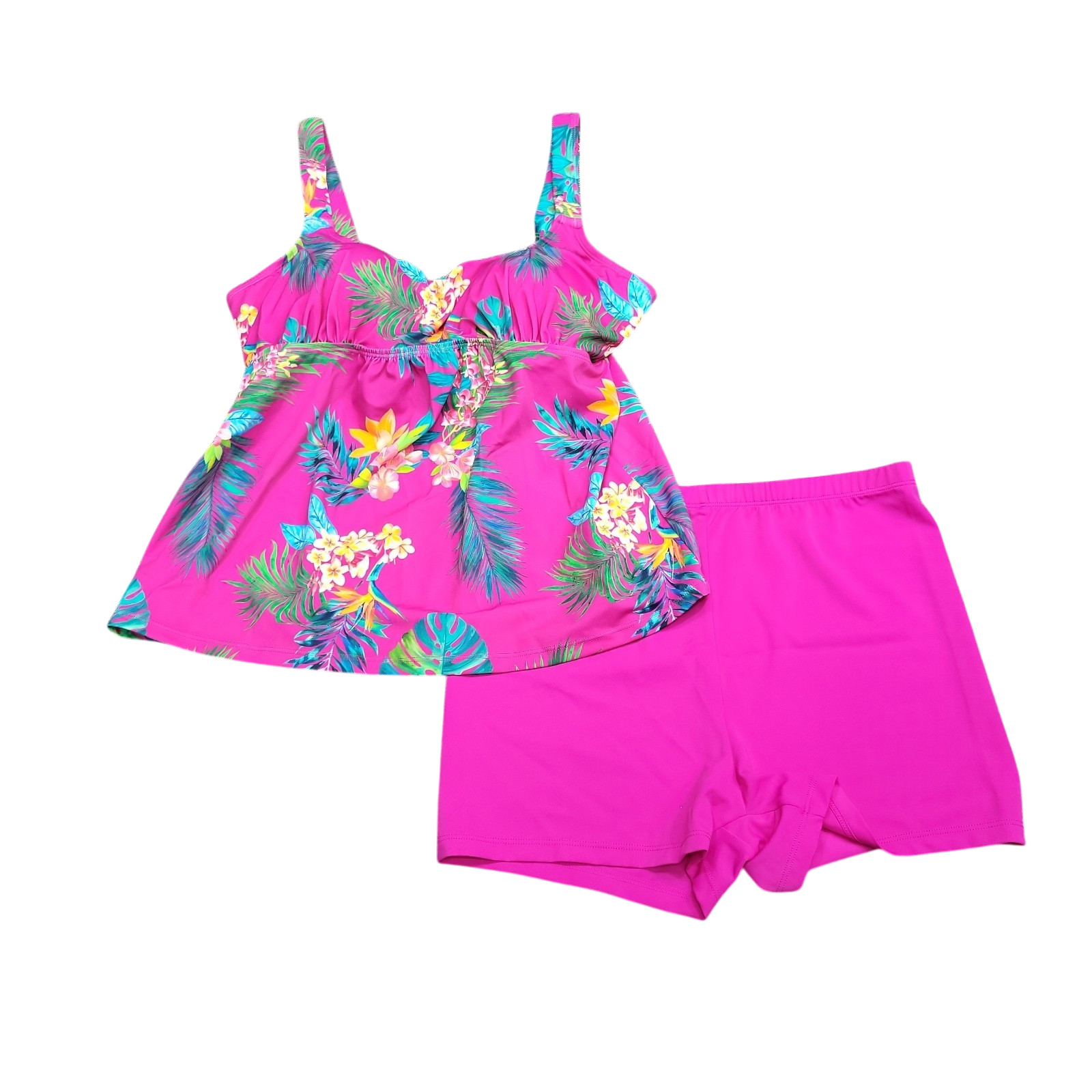 Kim Gravel Swimsuits For All Printed Tankini Set Bike Shorts Size 12 Pink