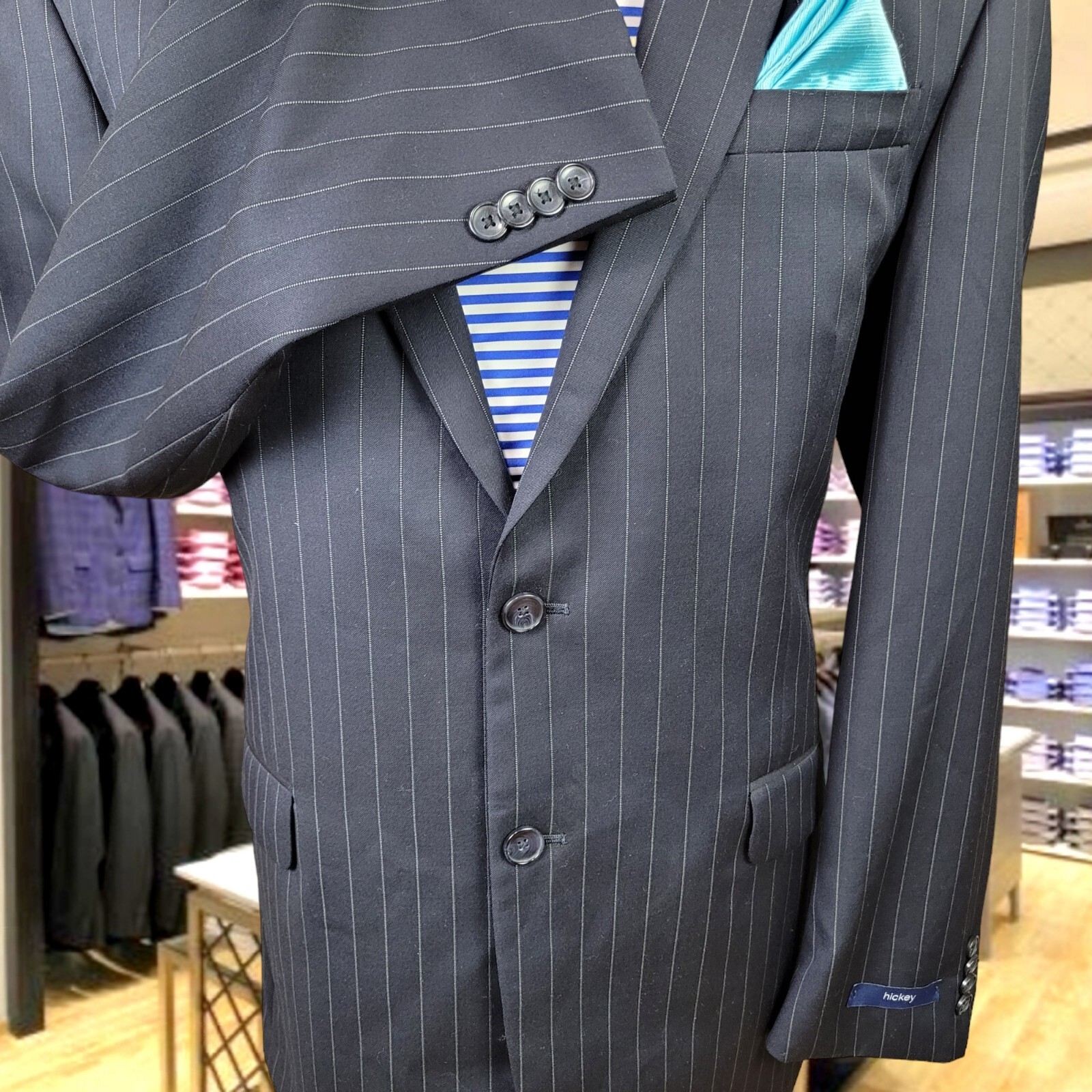 Hickey Freeman 100% Worsted Wool Navy Blue Blazer Mens 44L Sport Suit Coat