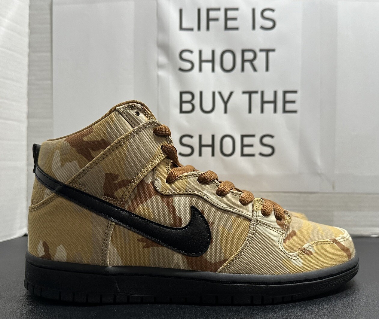 NIKE SB DUNK HIGH PRO DESERT CAMO PARACHUTE BEIGE BLACK BQ6826-200 MENS SIZE 8