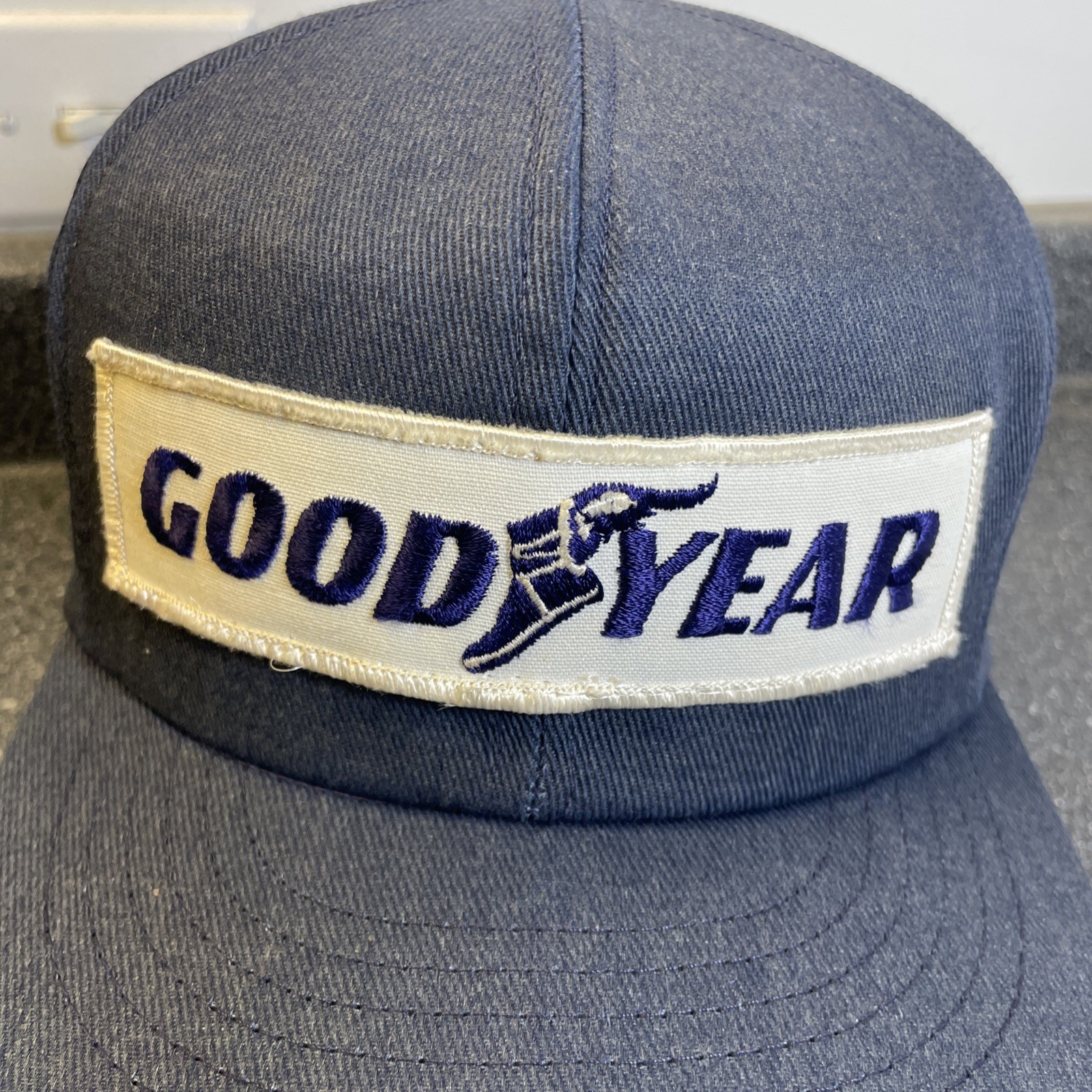Vintage Goodyear Patch Snapback Trucker Hat Cap 70s USA Swingster Foam Removed