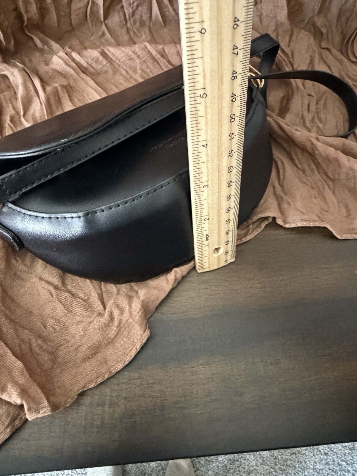 Flap Saddle Hand/Shoulder/Crossbody Purse Compact Black Faux Leather New