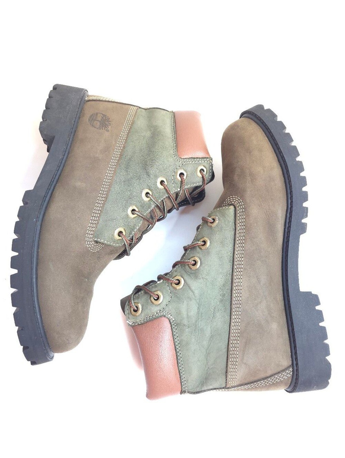 Timberland 6 Inch Premium Waterproof Boots Boys Brown Green Nubuck Size 6.5