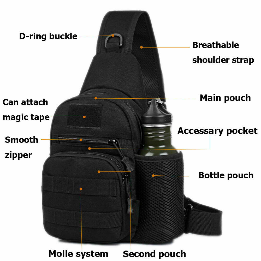 Mens Backpack Tactical Sling Shoulder Bag Molle Travel Chest Pack Outdoor Hiking