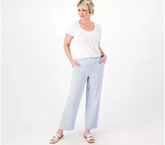 Denim & Co. Seersucker Regular Wide Leg Pull On Pant Size Large New