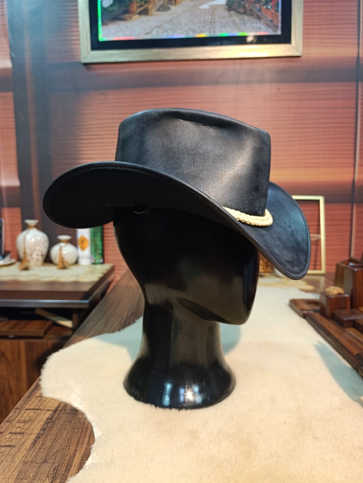Black Western Cowboy Hat Wide Brim Braided Band Ranch Rodeo Unisex Cattleman Hat