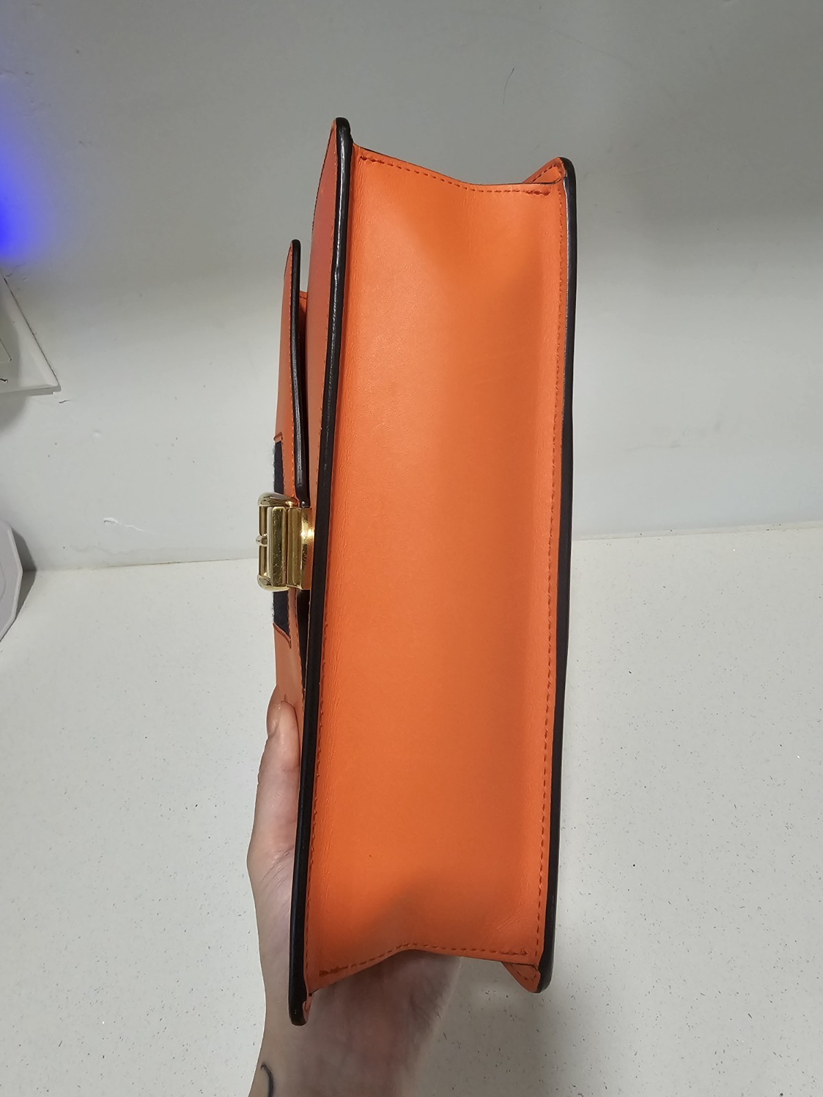 Gucci Women’s Orange Striped Shoulder Bag, Gold Chain Lock, Detachable Strap