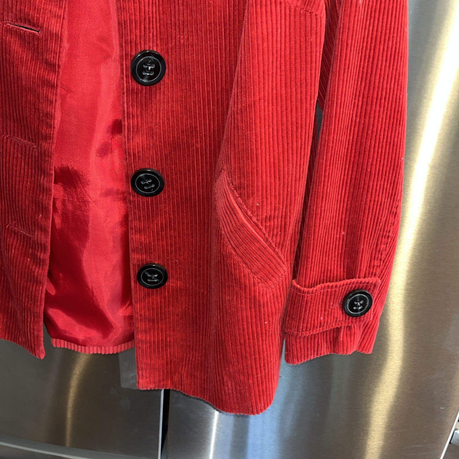 RED Corduroy JACKET Button Front Collared Button Strap Cuffs Womens S Relativity