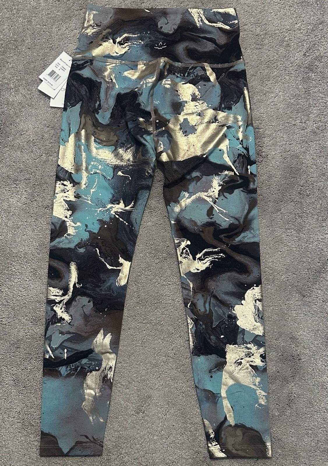 Beyond Yoga Leggings $110 M Blue Gold Marble High Waist Midi Gym Workout Running