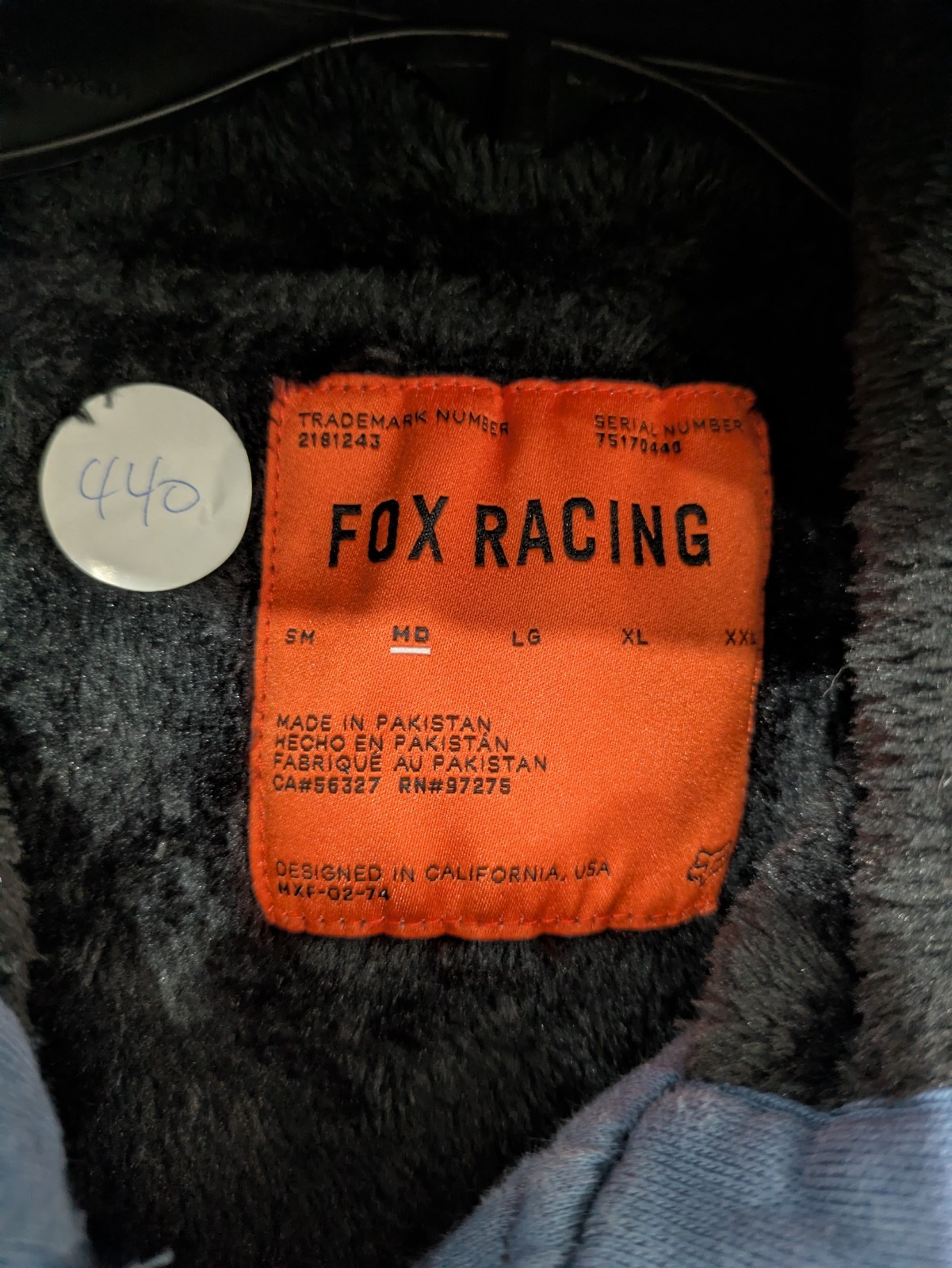 Fox Racing Men’s M Blue Fleece Lined Full Zip Hoodie Logo Pockets Hooded