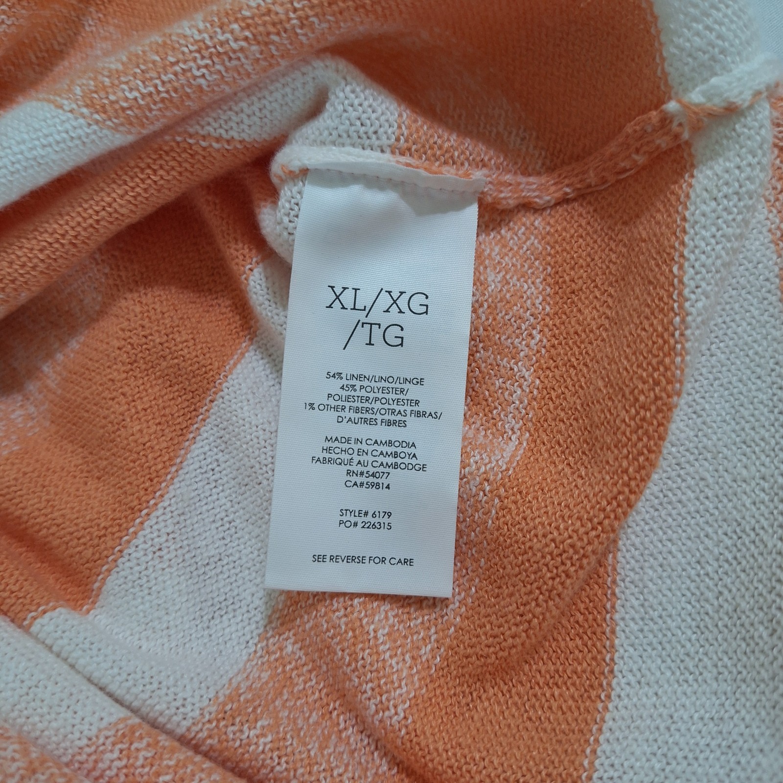 NEW Cabi Swish Pullover Sweater XL Boxy Beachy Creamsicle Striped Resort Linen B