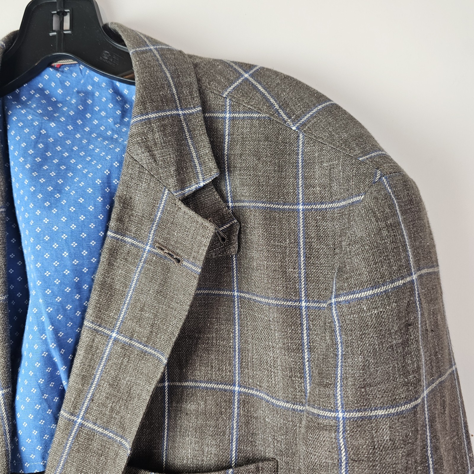 Kroon Blazer Jacket Linen Edge Mens 42L Windowpane Elbow Patches Unstructured