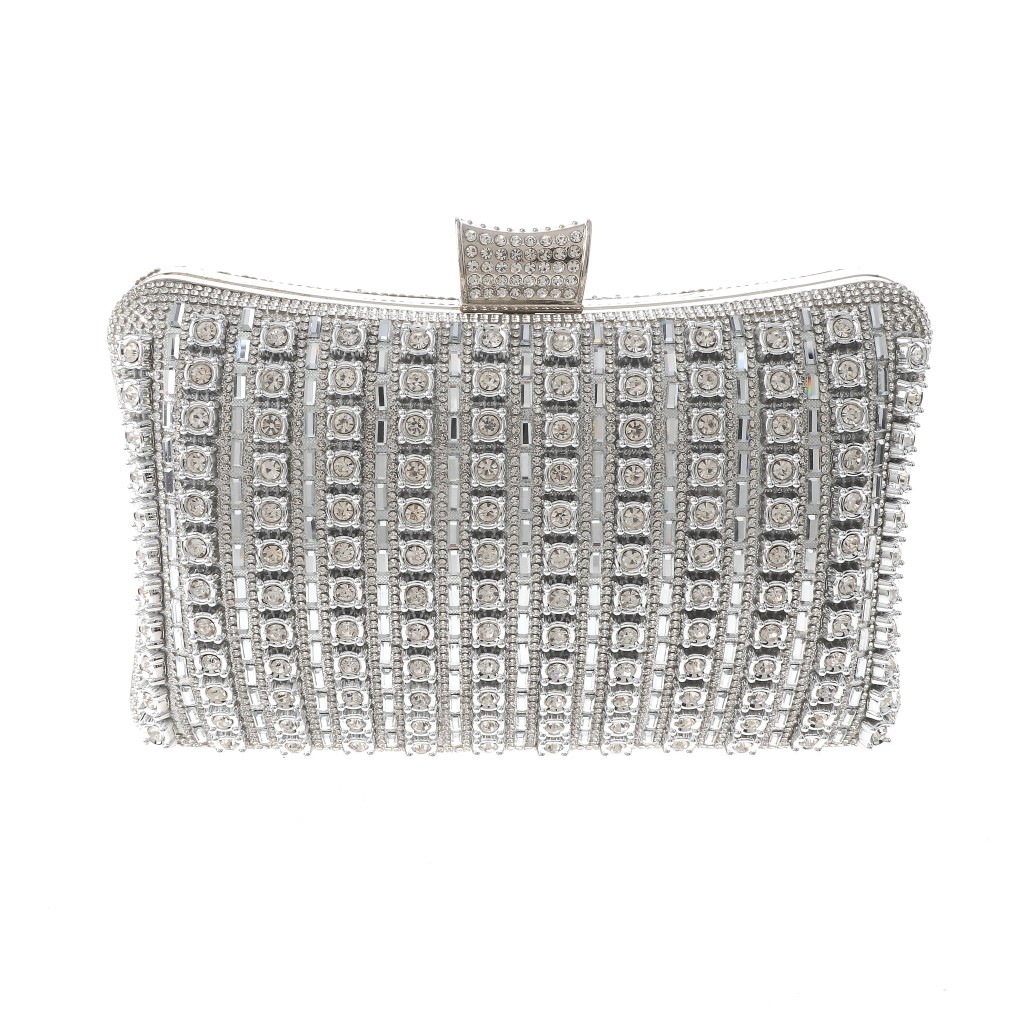 Silver Tone Alloy Metal Hardware Frame Fashion Rhinestone Clutch Evening Bag …