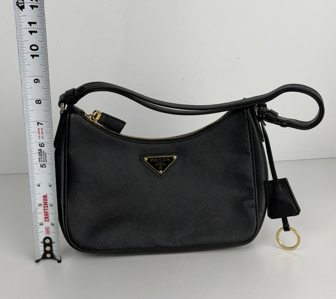 Prada Re-Edition 2005 Saffiano Leather Mini Bag in Black with Key Ring D-3