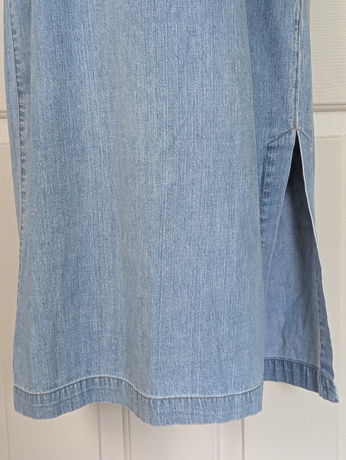 Liz Claiborne Light-Wash Denim Halter Maxi Dress 4 Slit Boho Coastal Cowgirl Y2K