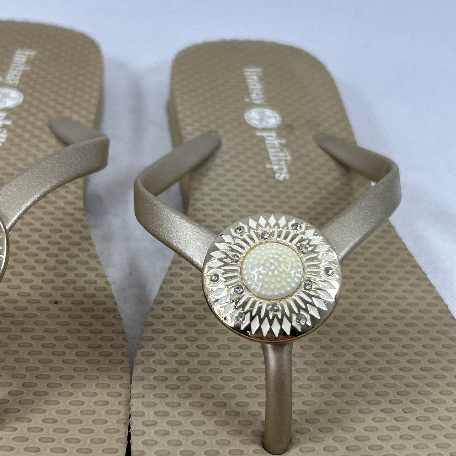 Lindsay Phillips Wedge Thong Sandals Switchflops Size 7M Gold Slides