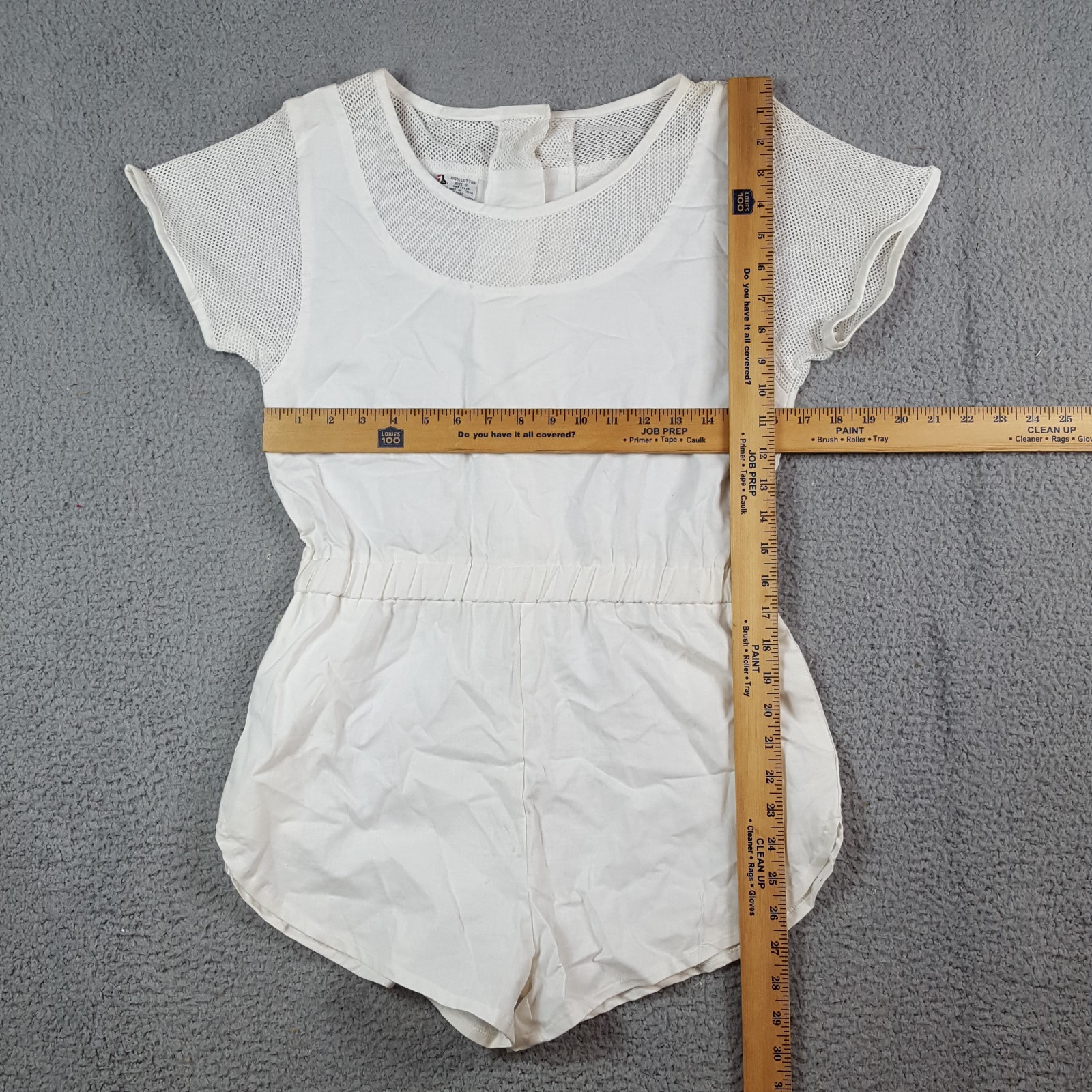 Vintage 80s Cap Sleeve Athletic Romper Size S White Tennis Mesh French Playsuit