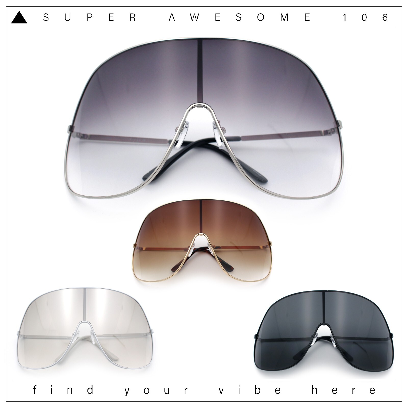 XXL Oversized Metal Rim Curved Monolens Shield Racer Sunglasses