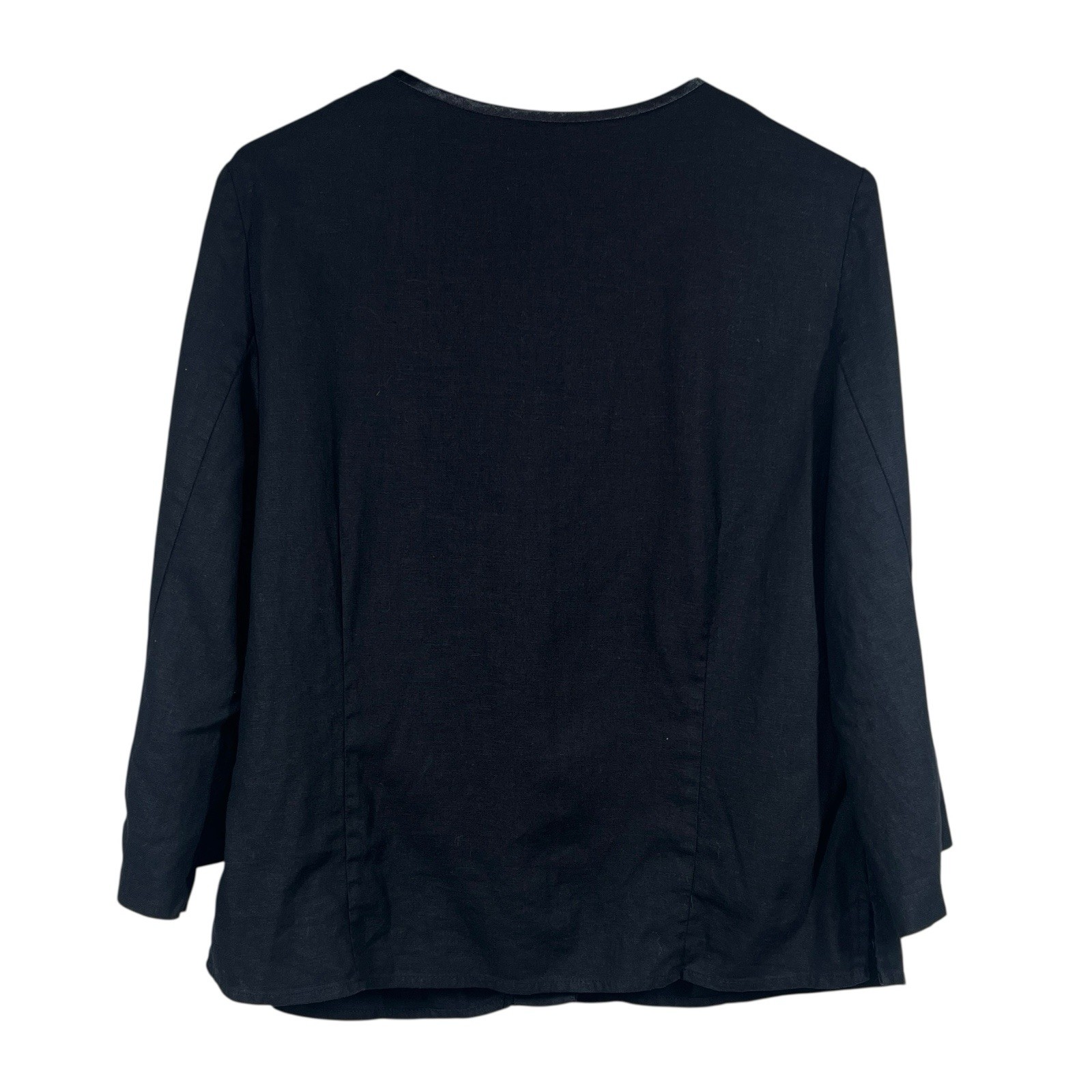 Norton Mcnaughton Linen Blend Blouse Womens 18 Black Floral Stitching Lagenlook