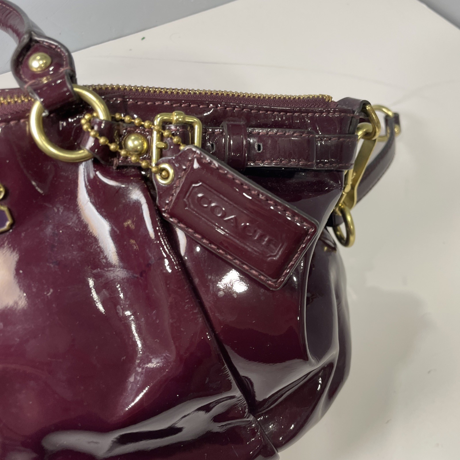 COACH Madison Patent Leather Medium Satchel Bag Purse 18613 Plum 90s Y2K Fashion