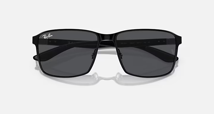 Ray-Ban RB3721 59mm Matte Black Frame Dark Grey Lens Square Metal Men’s Sunglass