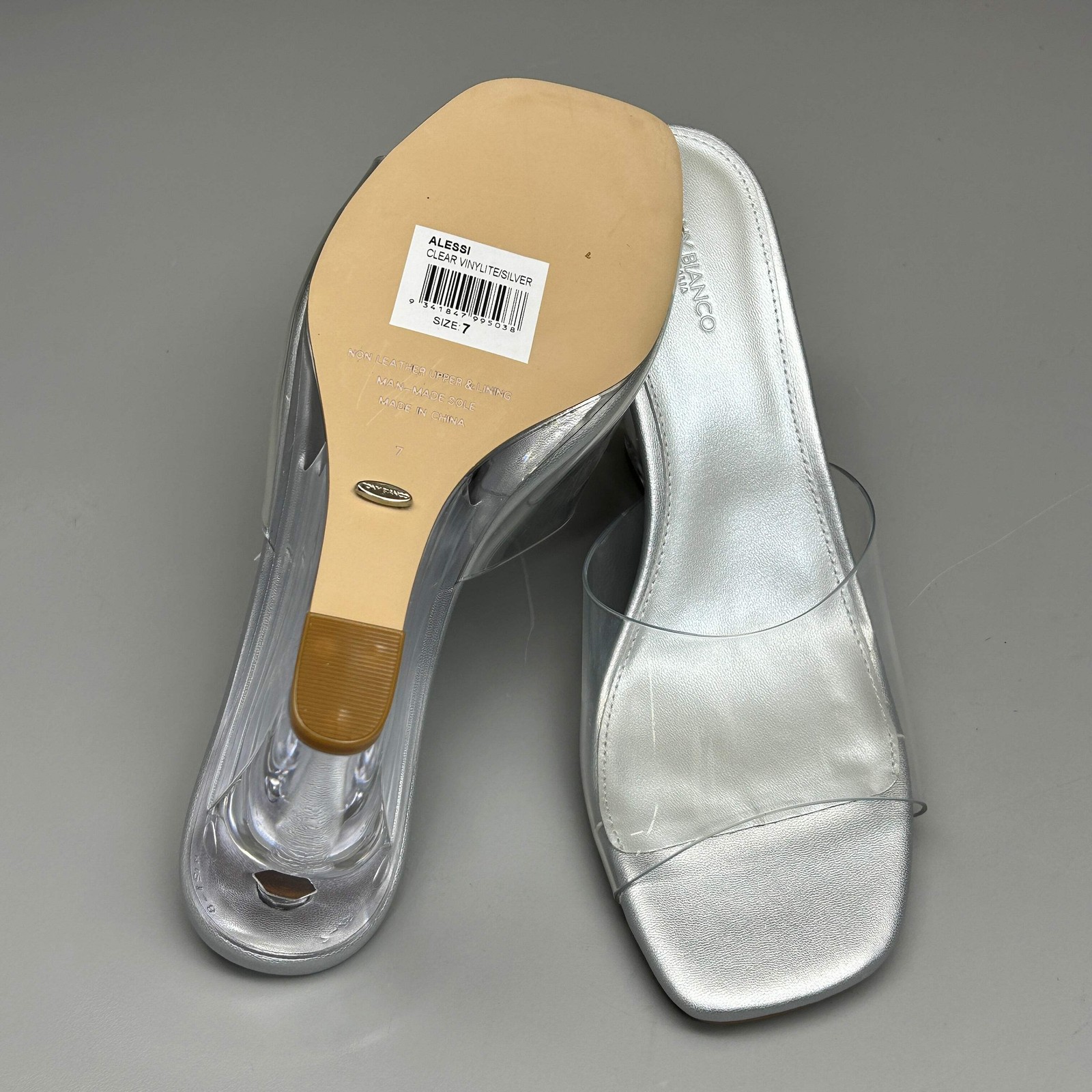 TONY BIANCO Alessi Clear Vinylite/Silver Wedges Women’s Heels Sz 7 (New)