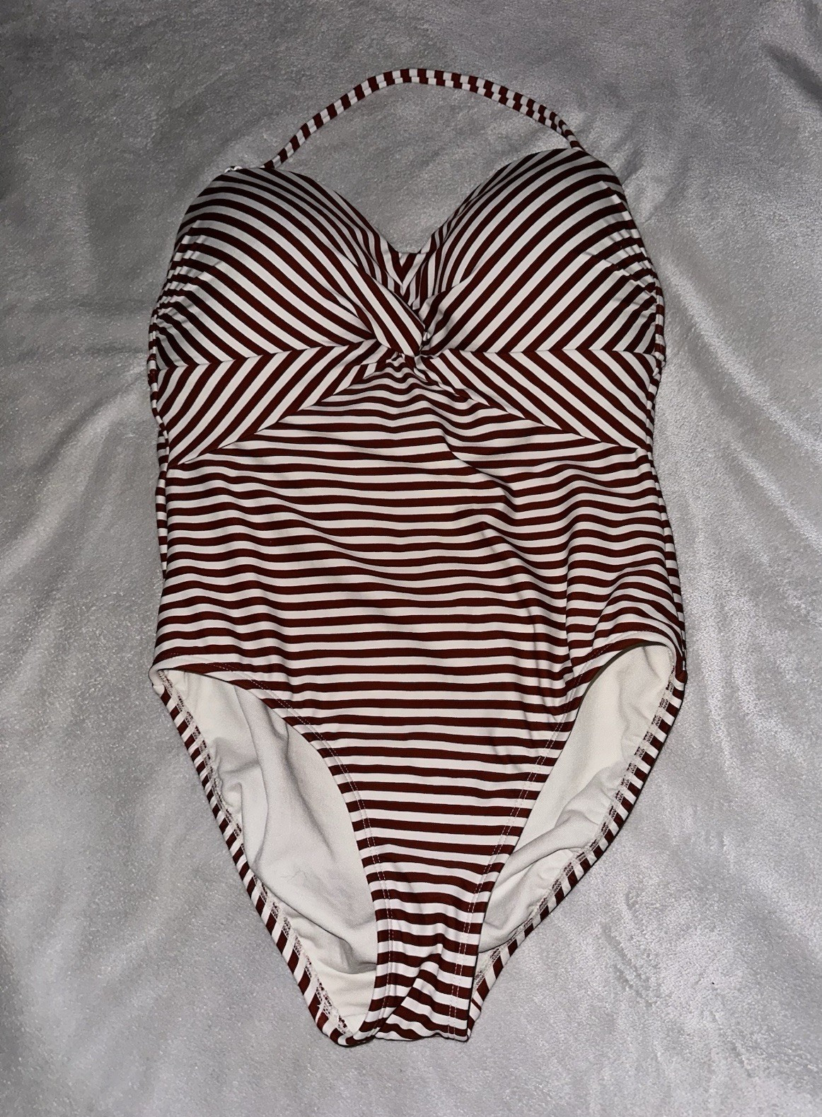 Kona Sol Women’s M D Cup Brown/White Striped Halter One-Piece Swimsuit