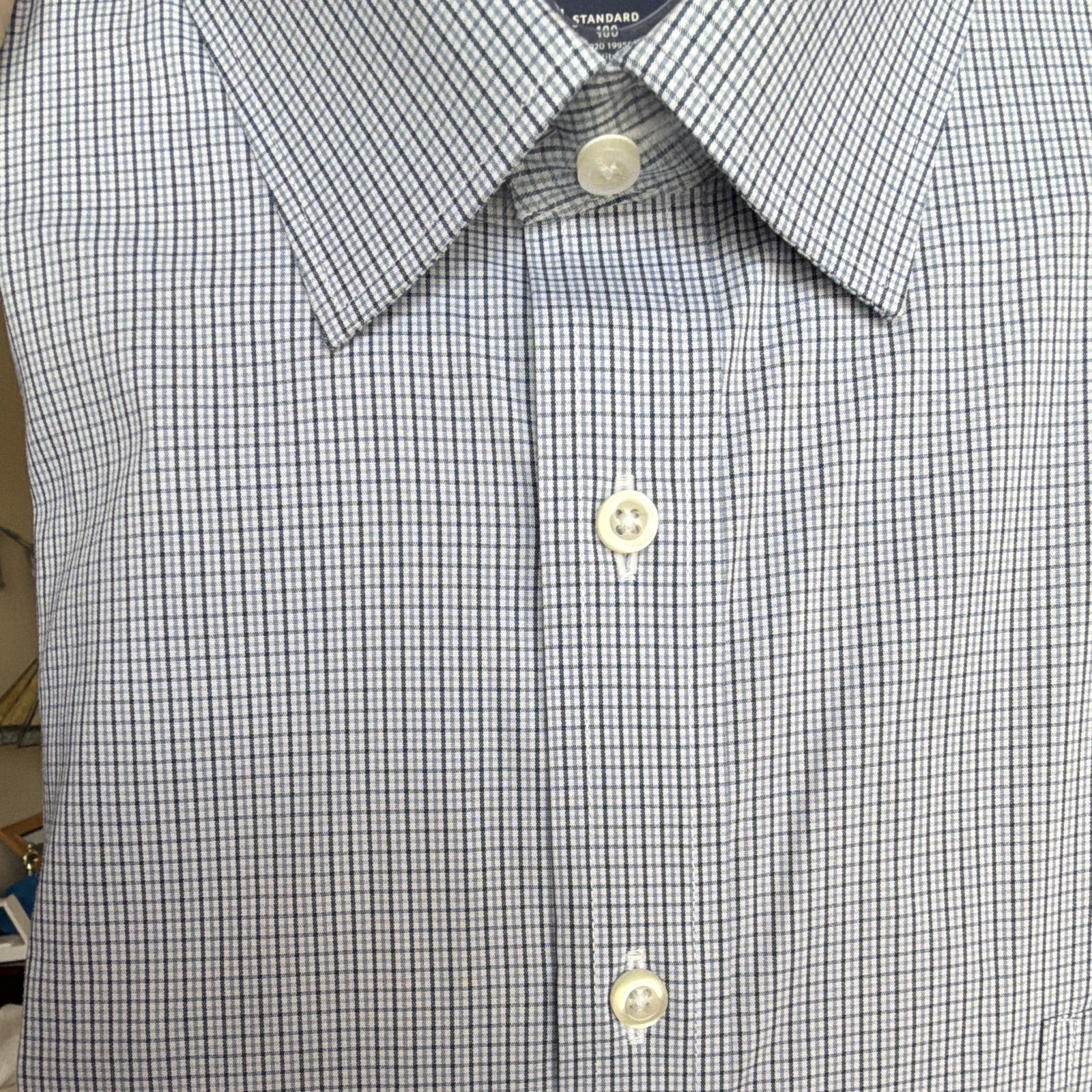 Stafford Smart Tech Poplin Grid Dress Shirt Blue XL 17-17.5 34-35