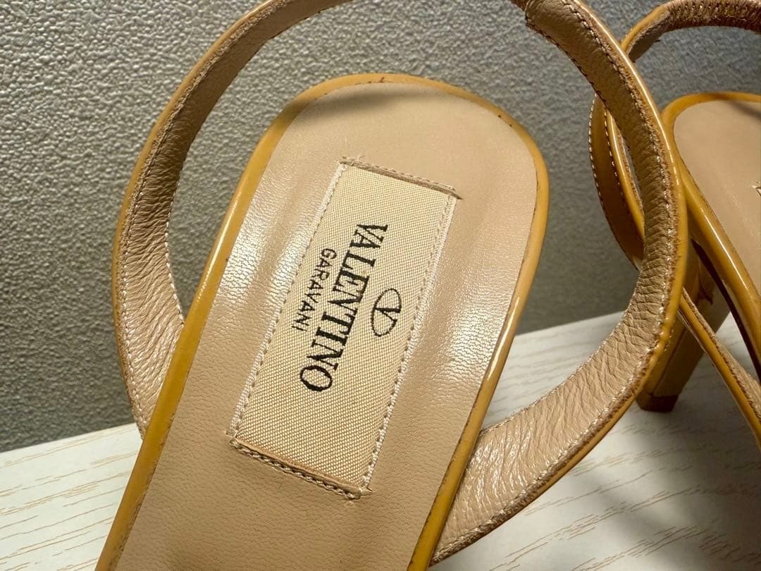 VALENTINO GARAVANI Patent Leather Bow High Heels Slingback Camel Brown 35.5/23cm