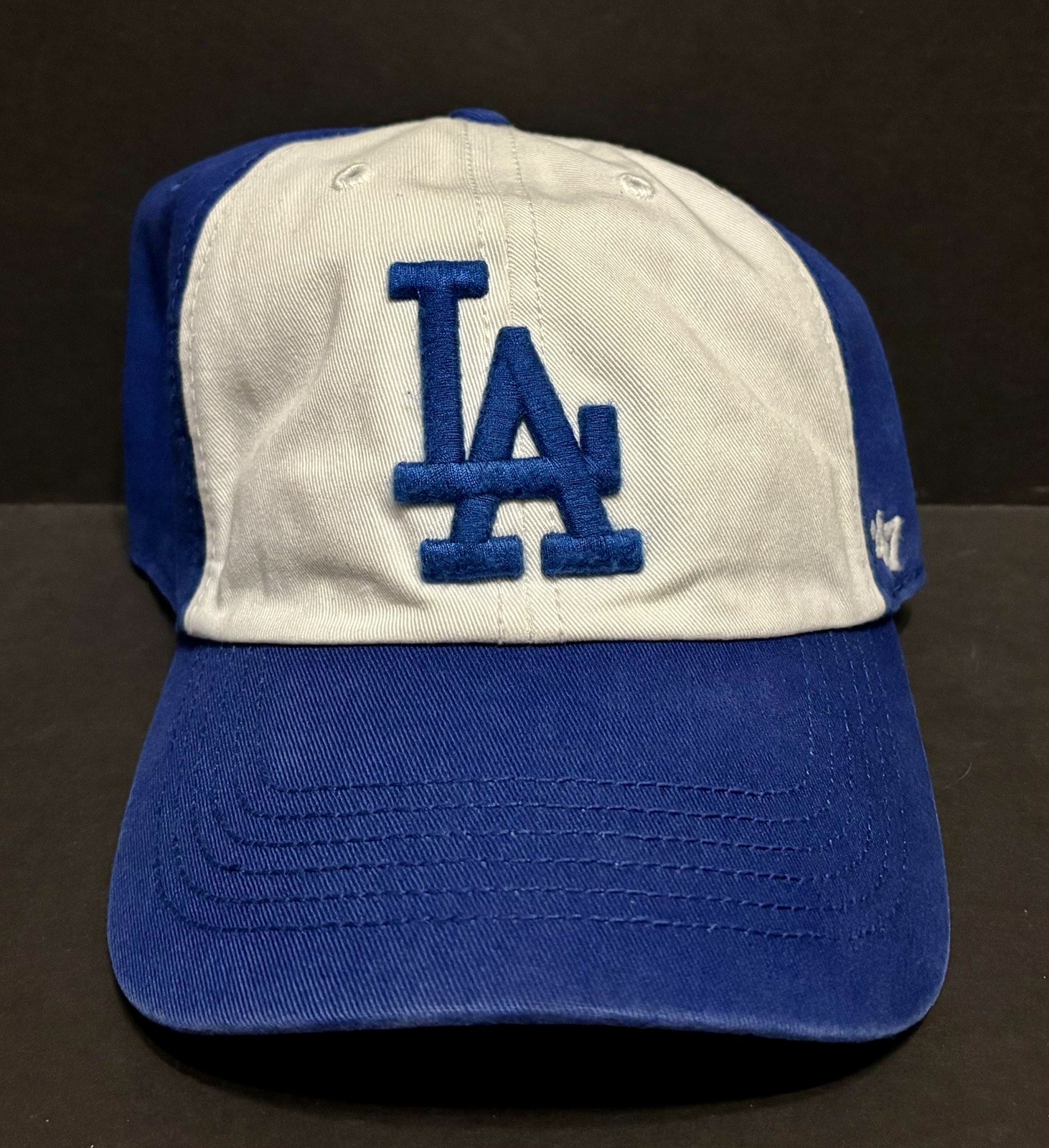 47 Brand Mens LA Dodgers Clean Up Cap White/Blue Large L Fitted