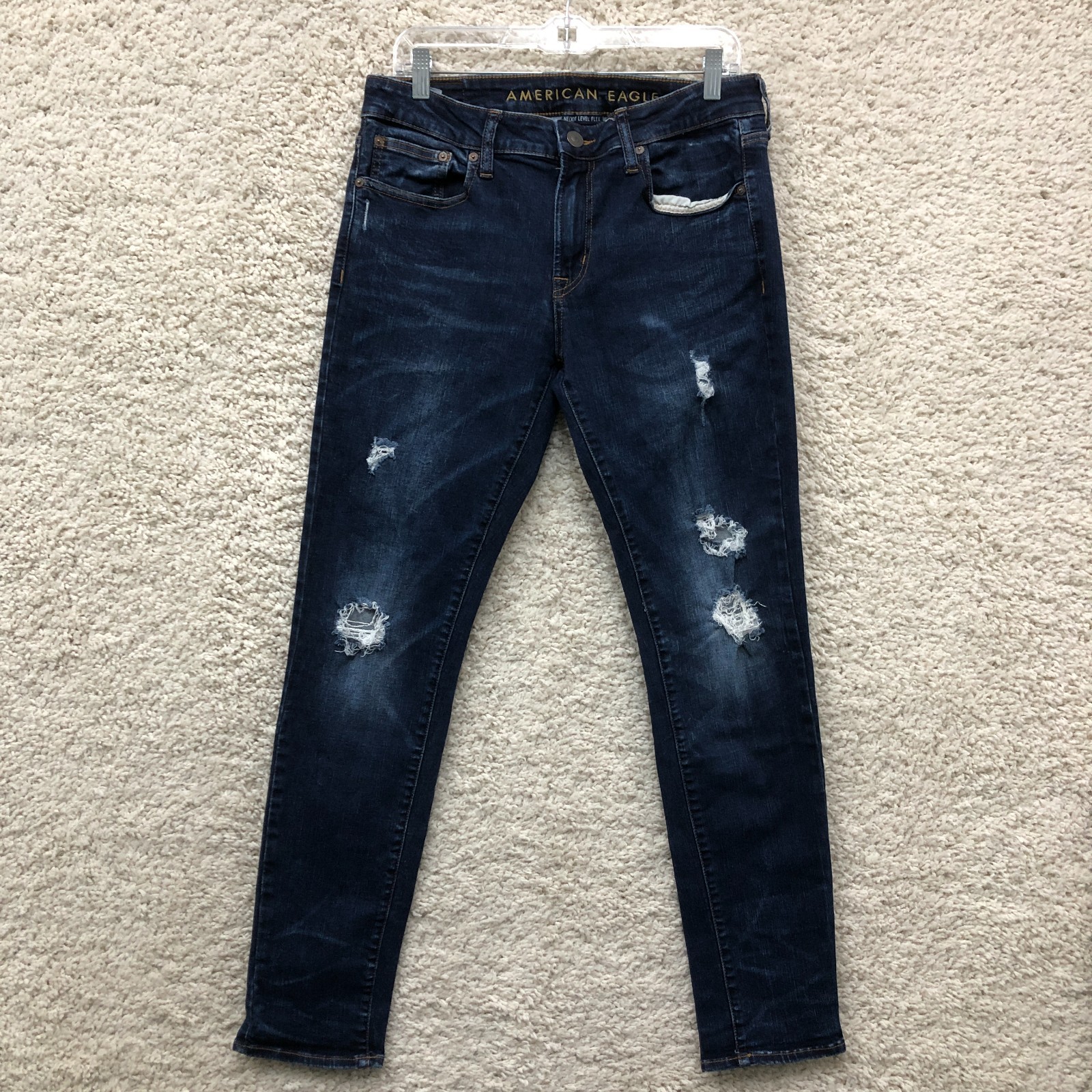 American Eagle Jeans 32×32 Mens Blue Denim Next Level Flex Skinny Distressed