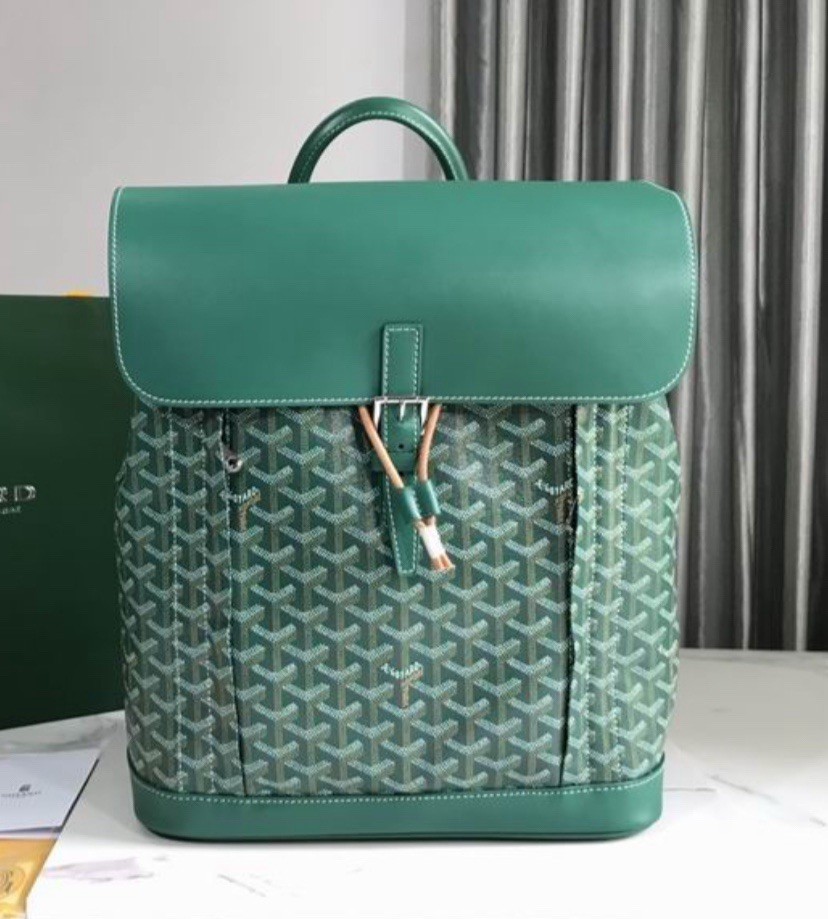 Goyard Green Goyardine Medium Backpack Top Handle Buckle Adjustable Strap