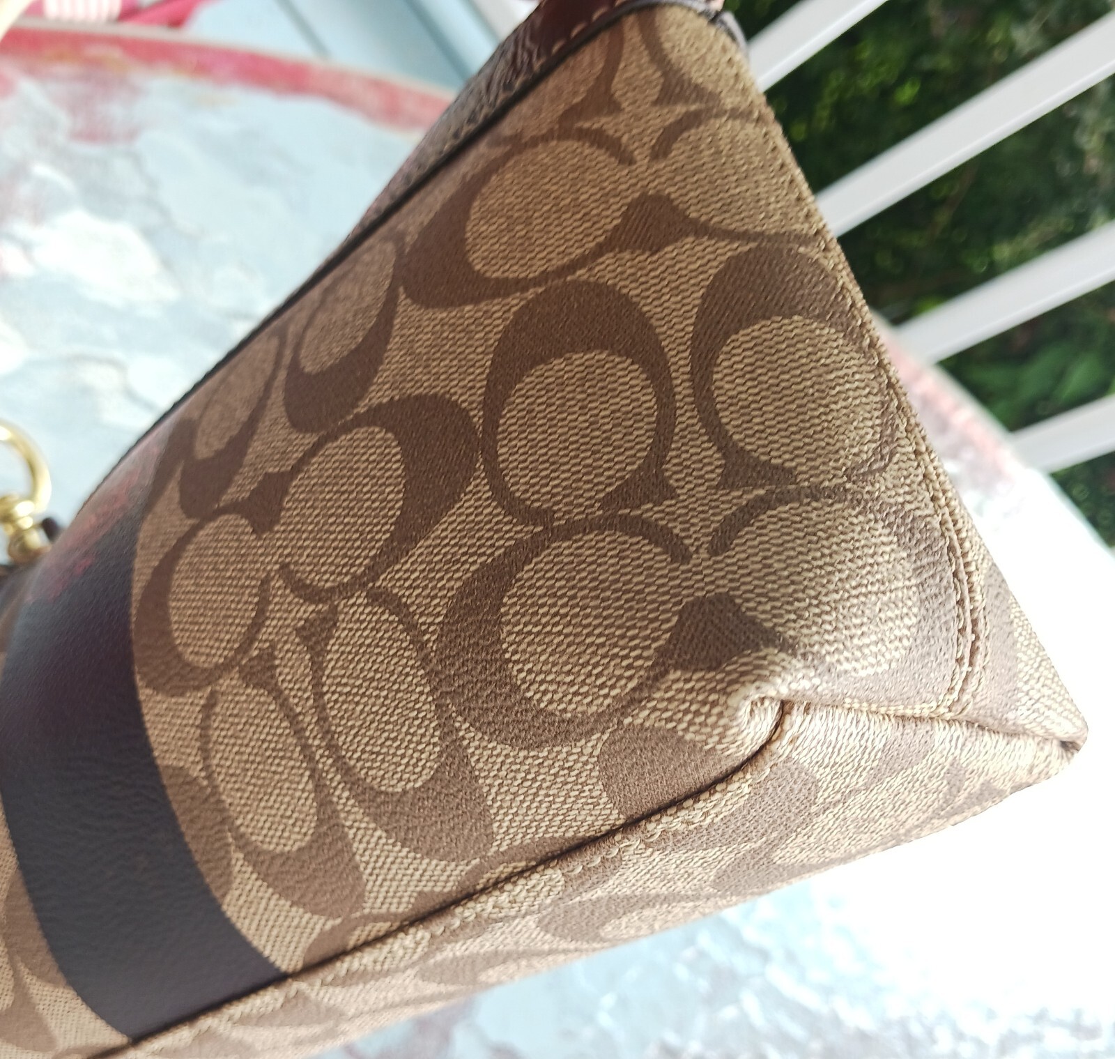 Coach 11562 Signature C Beige Coated Canvas & Patent LeatherBaguetteShoulder Bag