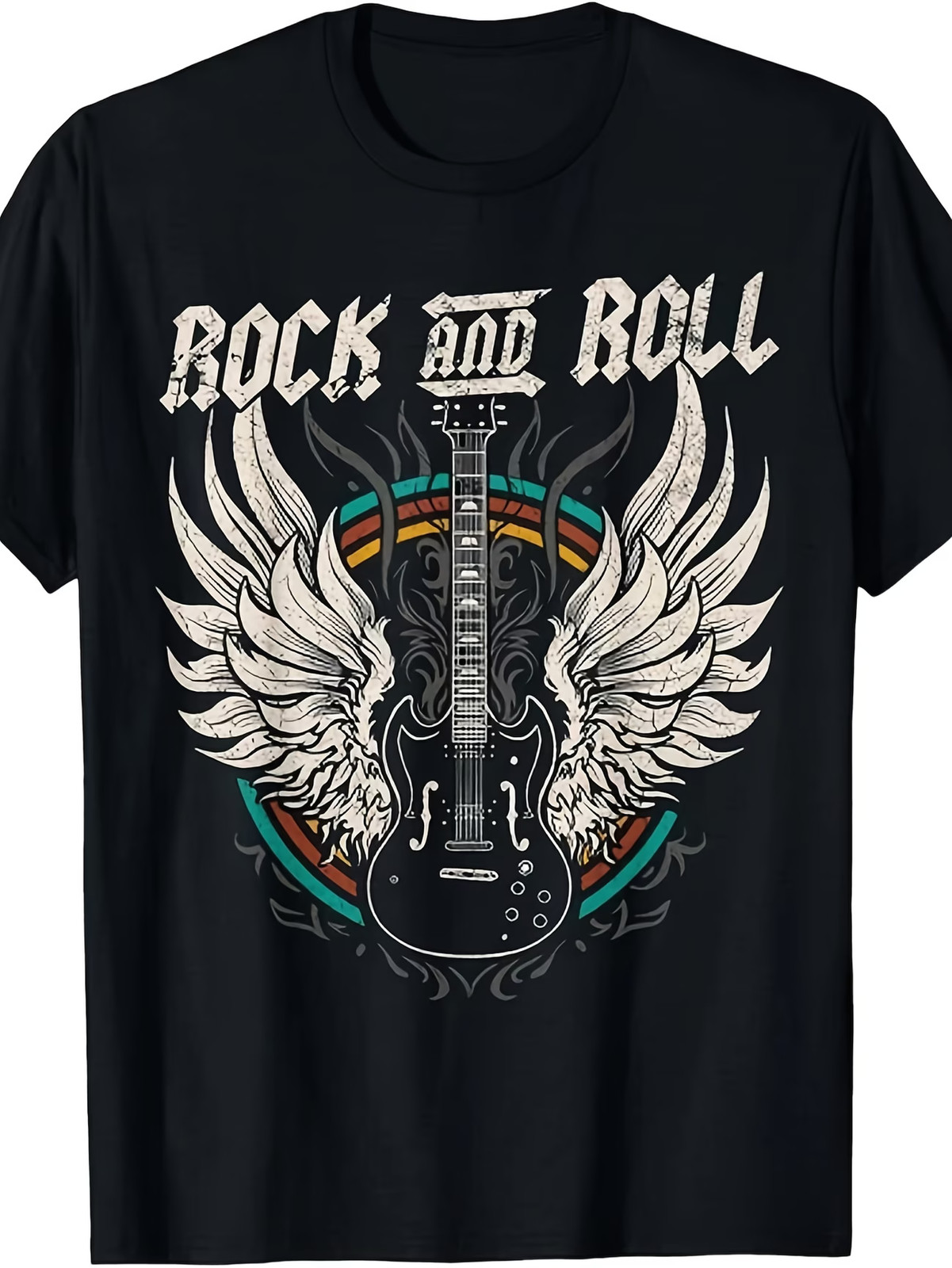 Men’S Vintage Rock and Roll Graphic T-Shirt – Retro Music Tee with Guitar & Wing