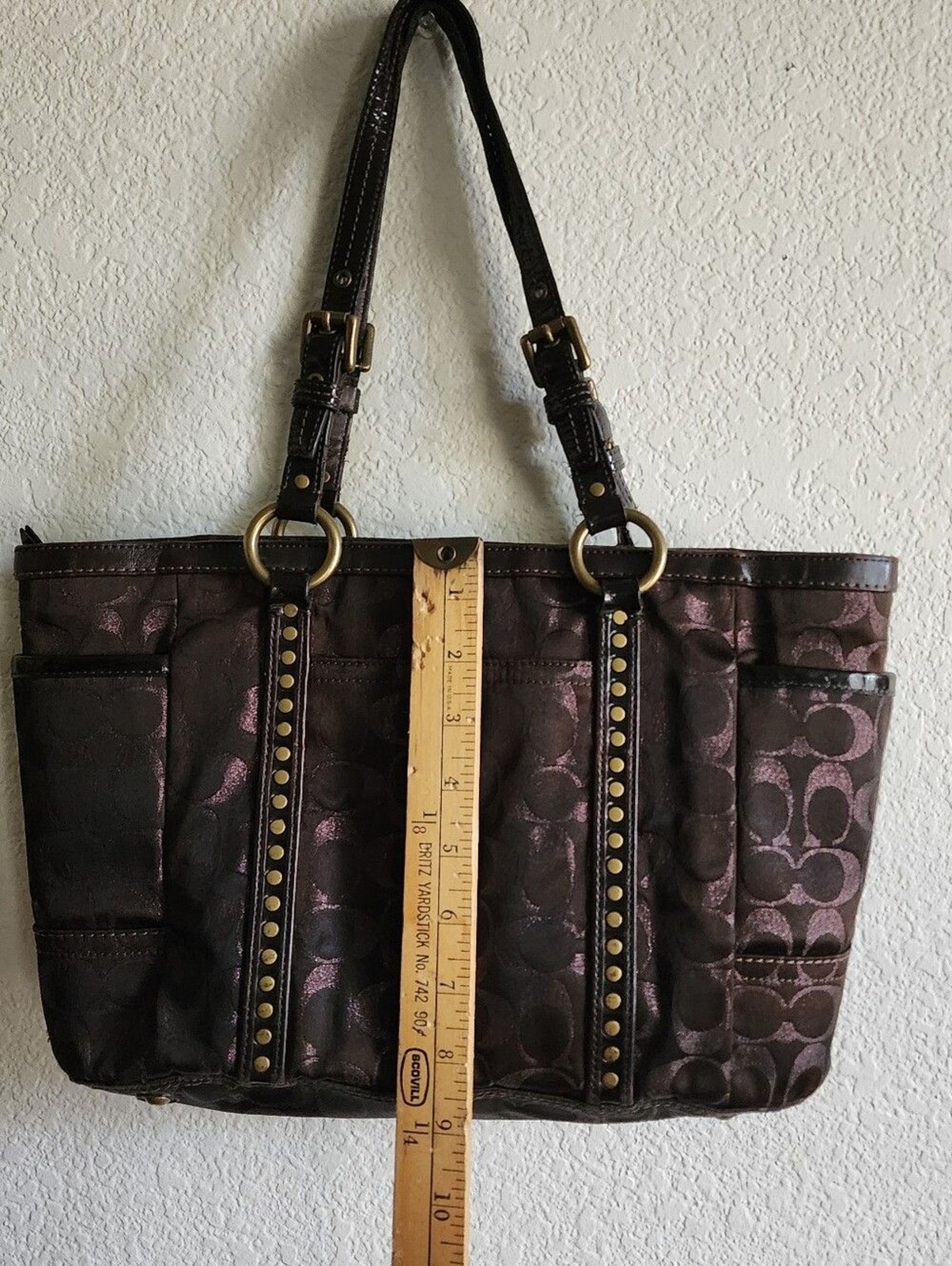 Coach Lurex Brown Jacquard Metallic Signature Tote Shoulder Bag