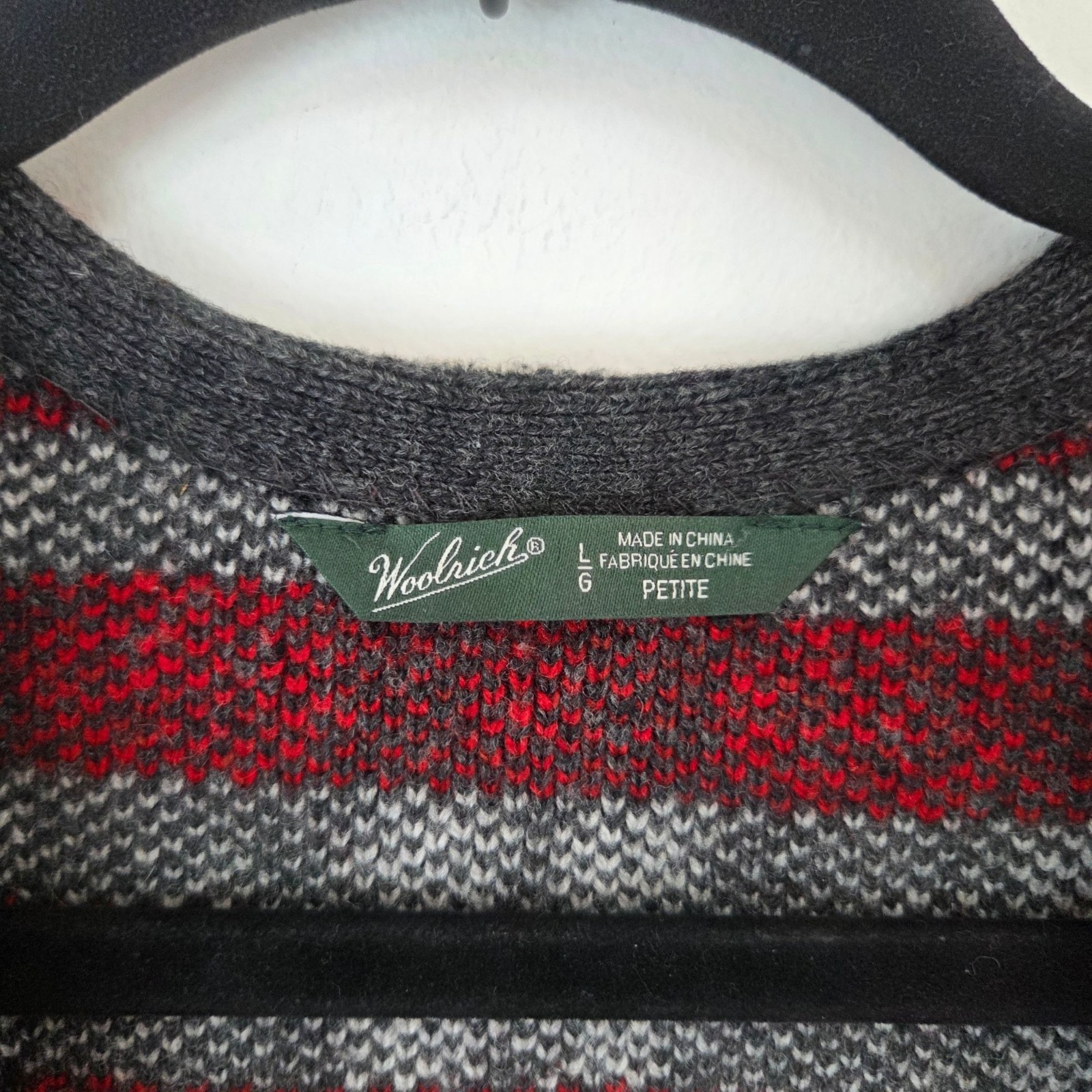 Woolrich 100% Wool Grey Cardigan Fair Isle Sweater Zip Front Women’s L