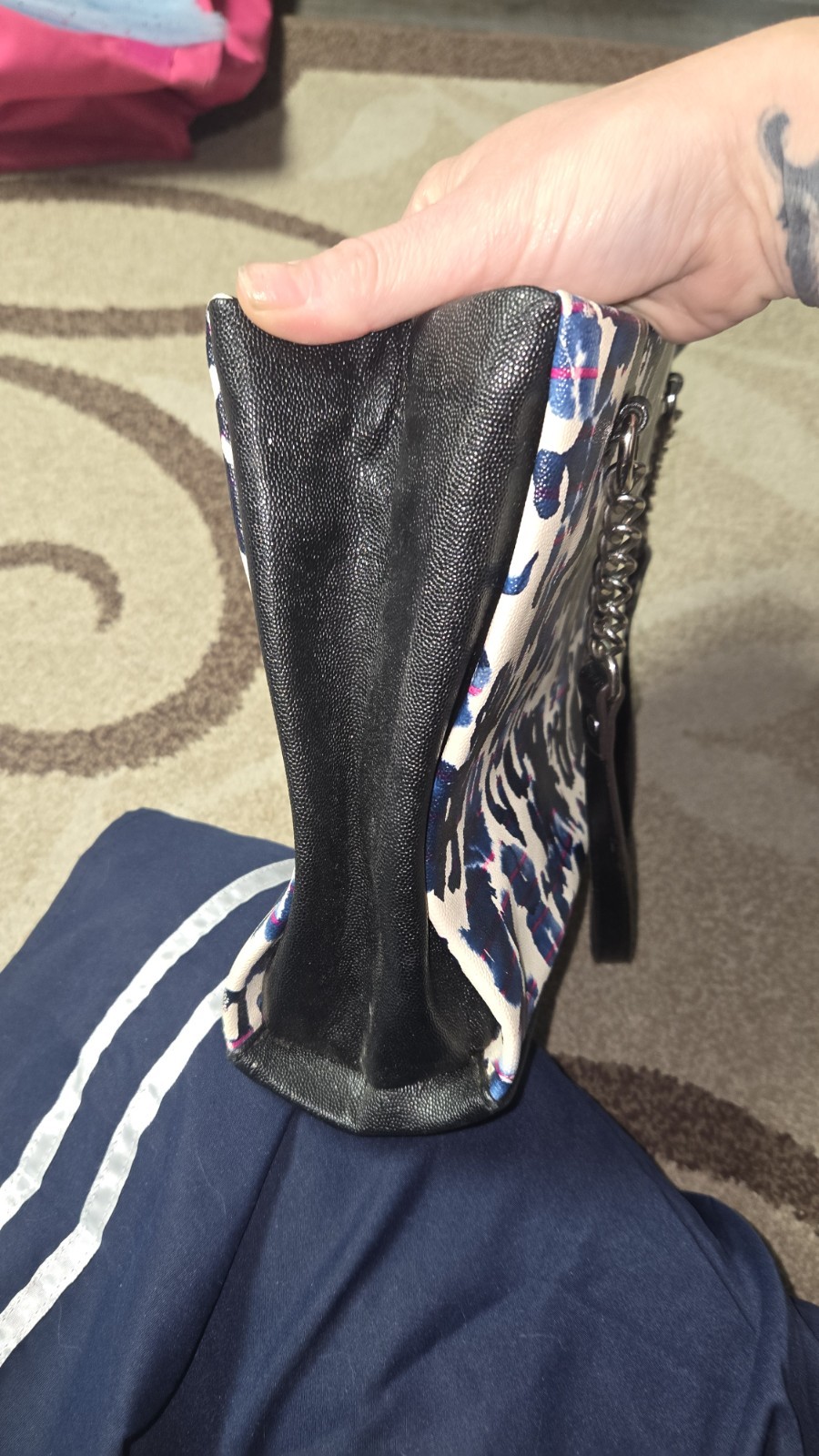 Anne Klein Blue/Black/White Leopard Print Shoulder Bag