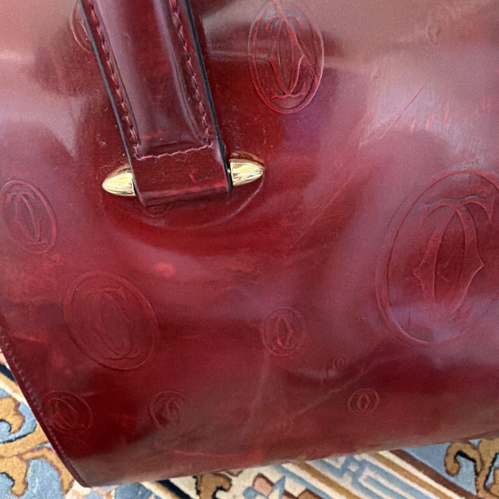 CARTIER Happy Birthday Red Patent Leather Zip Around Business Bag Handbag
