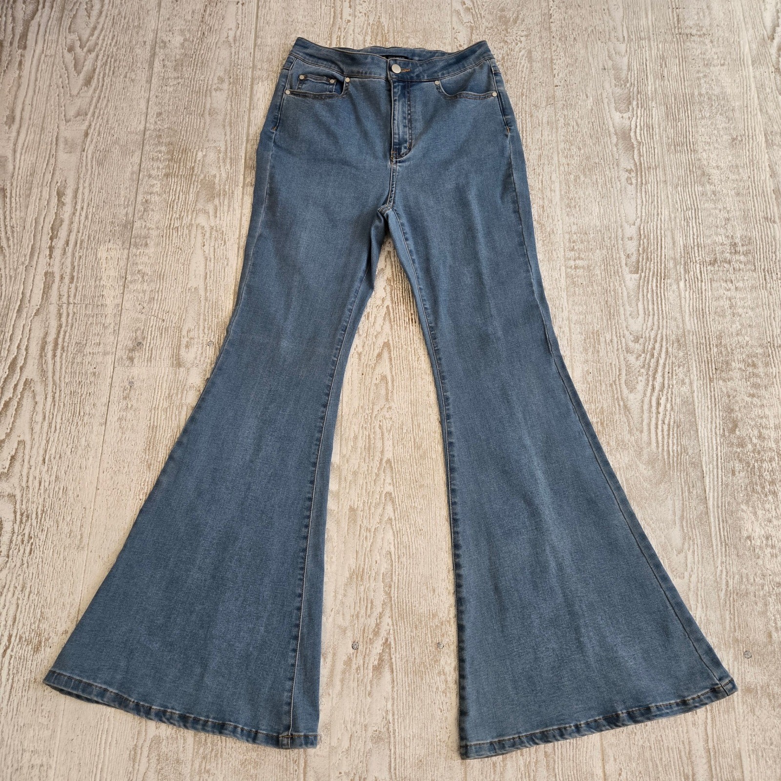 Finesse Womens Y2K High Rise Flare Jeans Medium Wash Corset Lace Up Back Size M