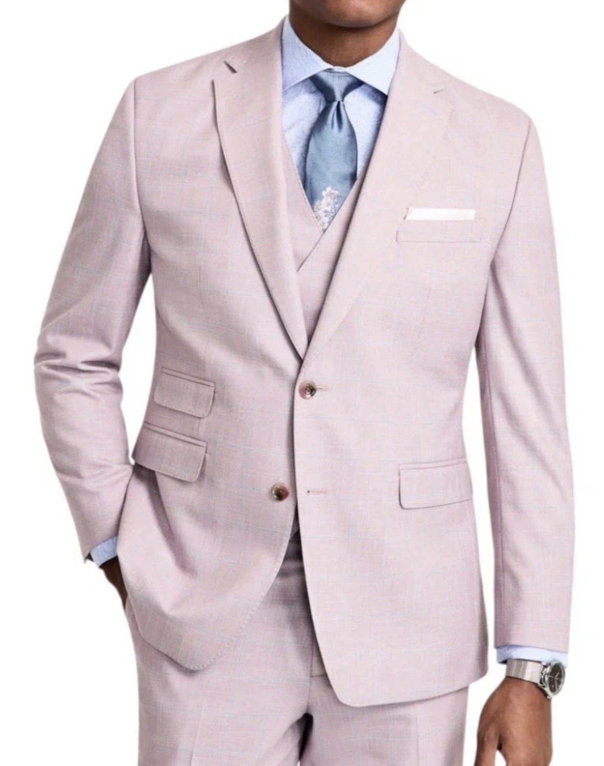 Tayion 42S Mens Regular fit Suit Jacket Blazer Pink Blue Check Plaid New NWT