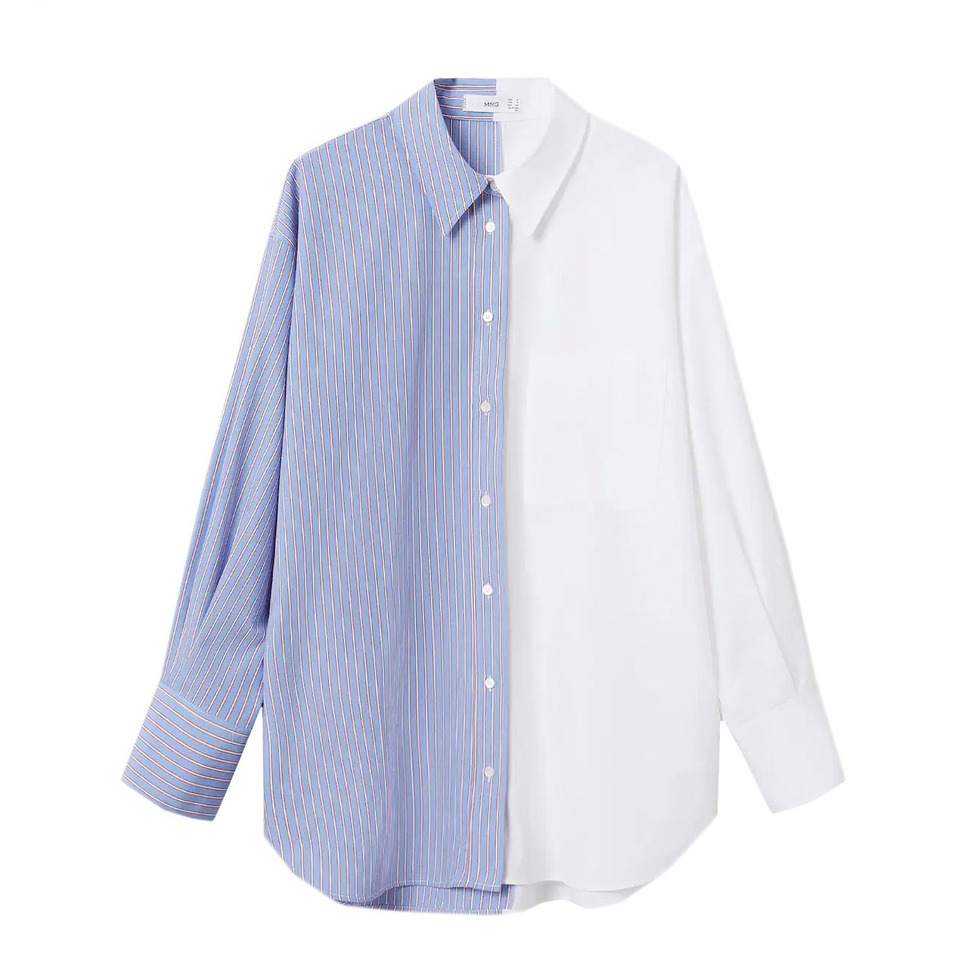 Mango Women’s White and Striped Blue 100% Cotton Shirt